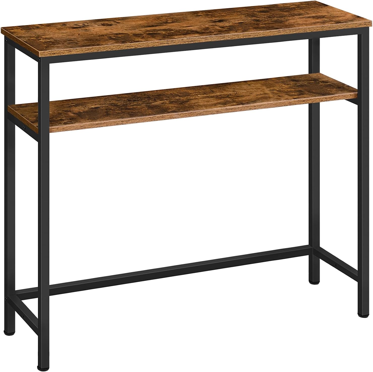 HOOBRO Console Table with Adjustable Shelf, 80 cm Slim Hallway Table, 2 Tier Slim Sofa Table with Storage Shelf, for Living Room, Hallway, Office, Industrial, Sturdy, Rustic Brown EBF25XG01