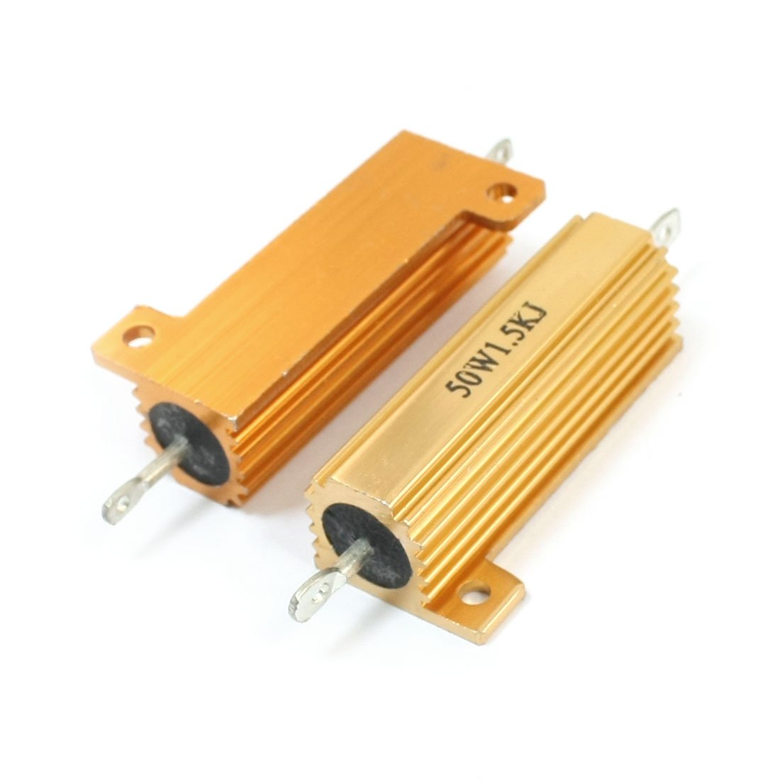 sourcing map 2 Pcs Gold Tone Heatsink Aluminum Case Resistor 50W 1.5K Ohm