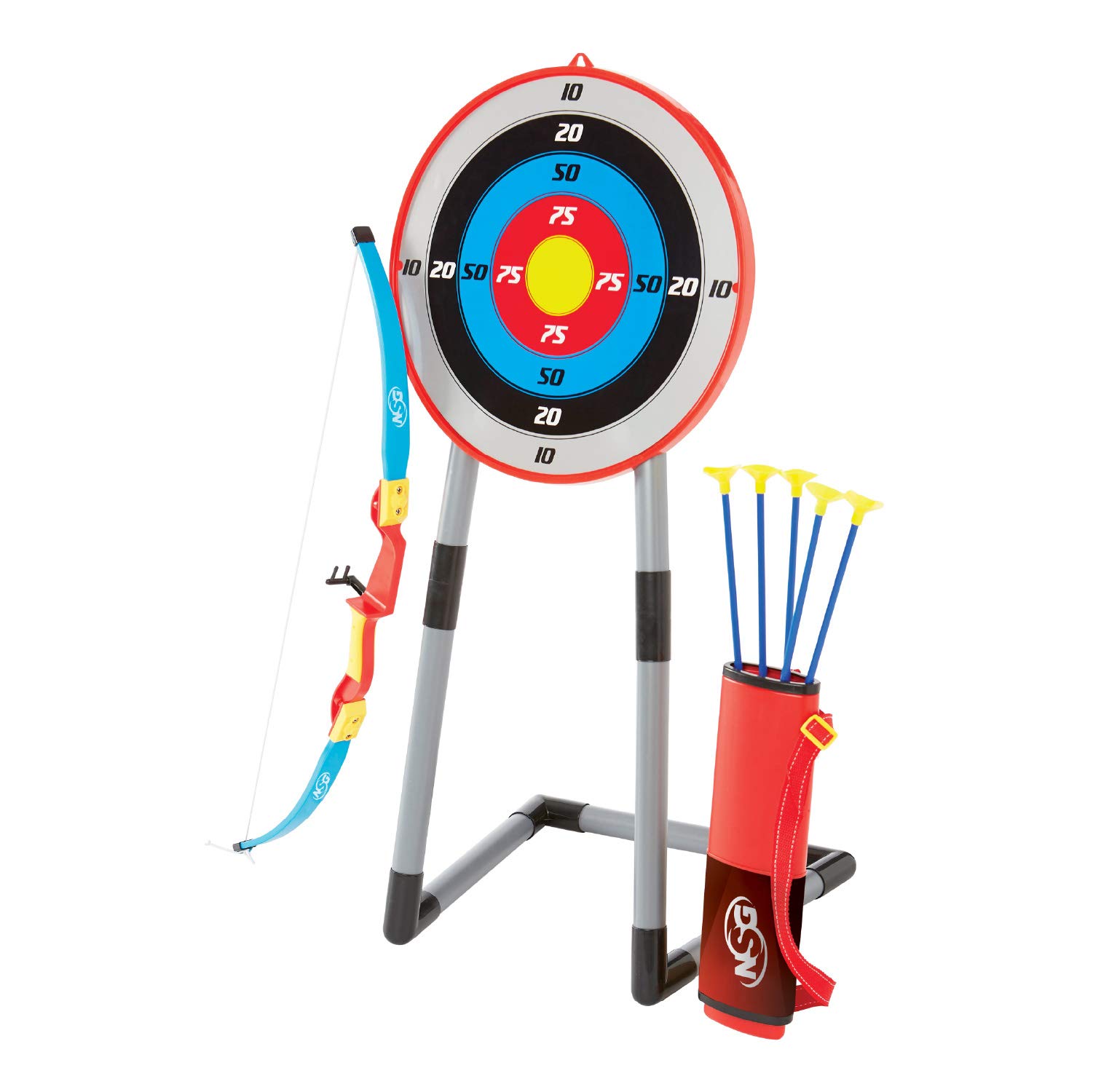 NSG Deluxe Bow and Arrow Set for Kids - Toy Archery Bow with Large Freestanding Target, Suction Cup Arrows, and Quiver