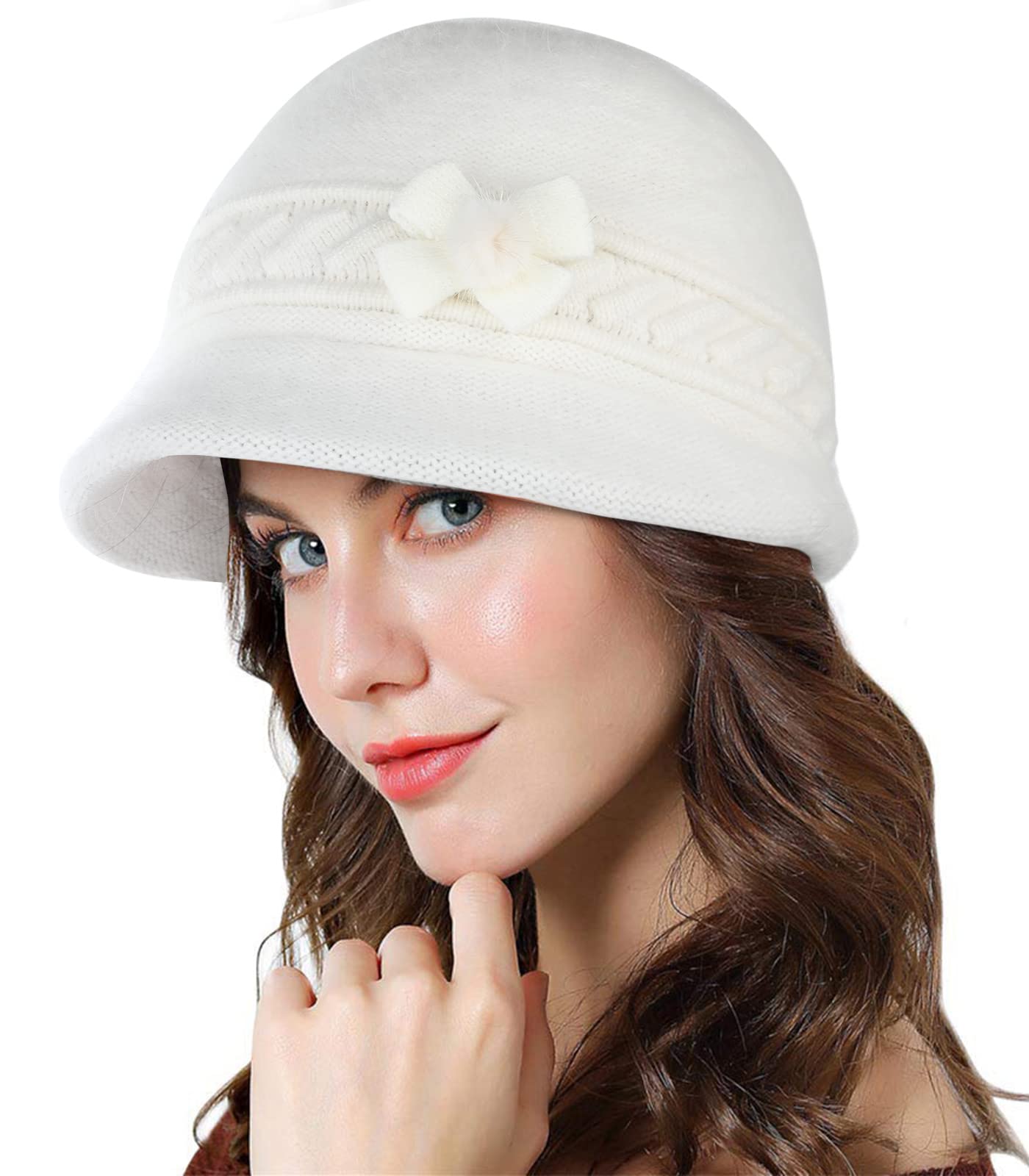 AdigaberWinter Hat Has a Warm Fleece Beanie Hats for Women Vintage Fashion Angola Beret with Visor