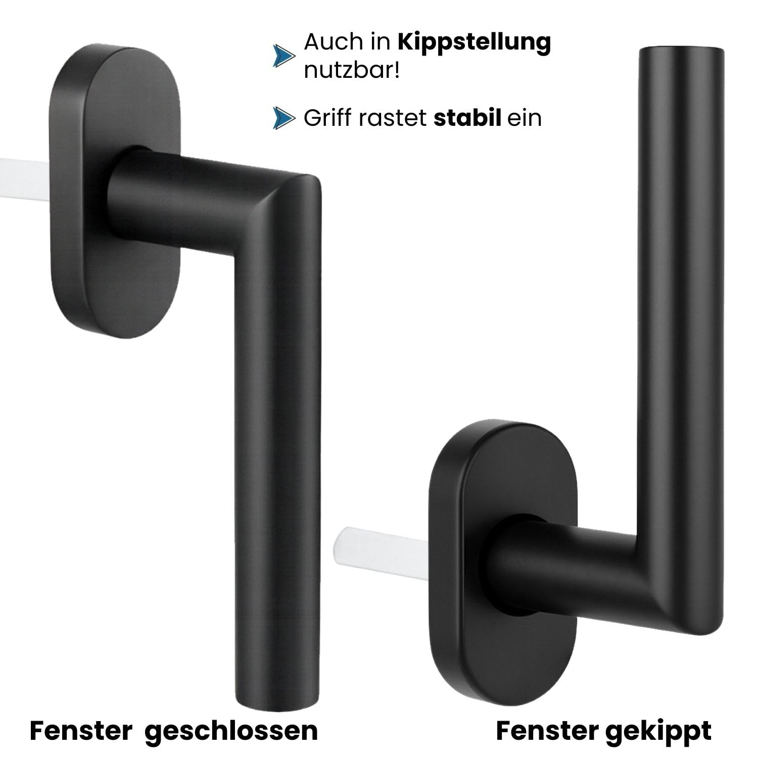 Stahlia Fenstergriff Schwarz - matt Edelstahl (8 Stück) Fensterolive Rasterolive Fensterbeschlag Fenstergarnitur Edelstahl Balkontürgriff Innen inkl. Befestigungsmaterial