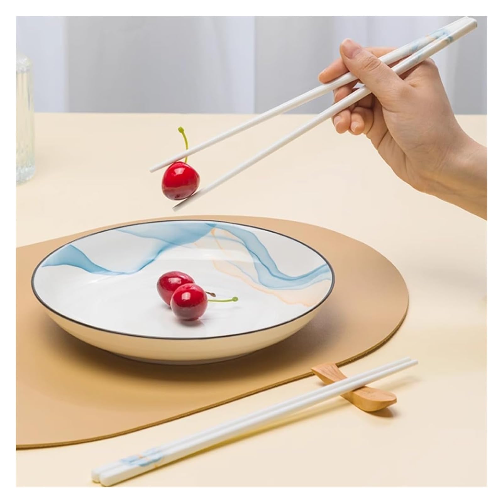 Jeu de baguettes, Ensemble de baguettes en porcelaine chinoise, coffret cadeau, motif pêche, 12 paires réutilisables