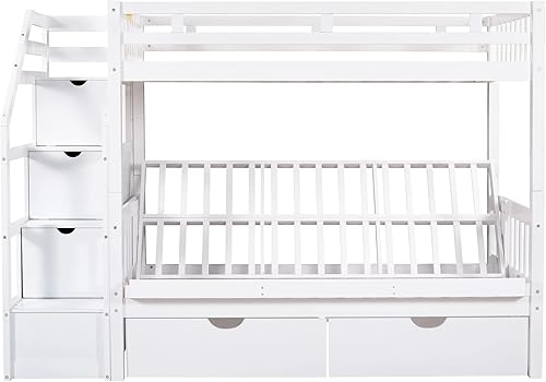 Miniatura 50 de Harper & Bright Designs Litera individual sobre cama individual con nido, marco de cama de madera para niños con escaleras y barandilla de gran