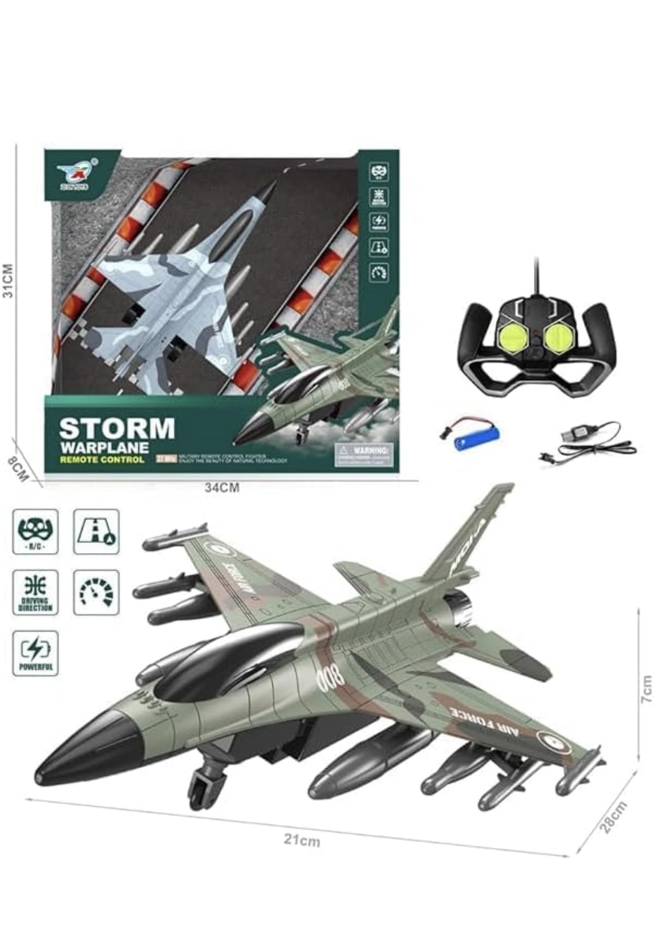 richtots Premium Storm Warplane Remote Control Fighter Plane RC Jet Mig Military Aircraft 2.5GHz 4Channel Remote Aeroplane Toy.Runs On Ground Do Not Fly Random Color - Image 2 thumbnail