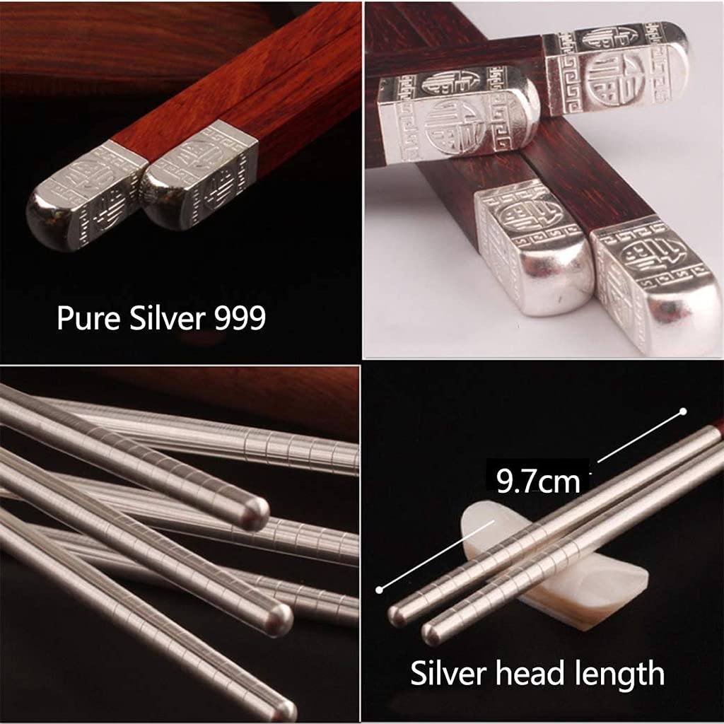 Juego de Regalo de Palillos japoneses de Madera y Plata con Estuche, Reutilizables, de Lujo, de Madera Natural, para Sushi.，A