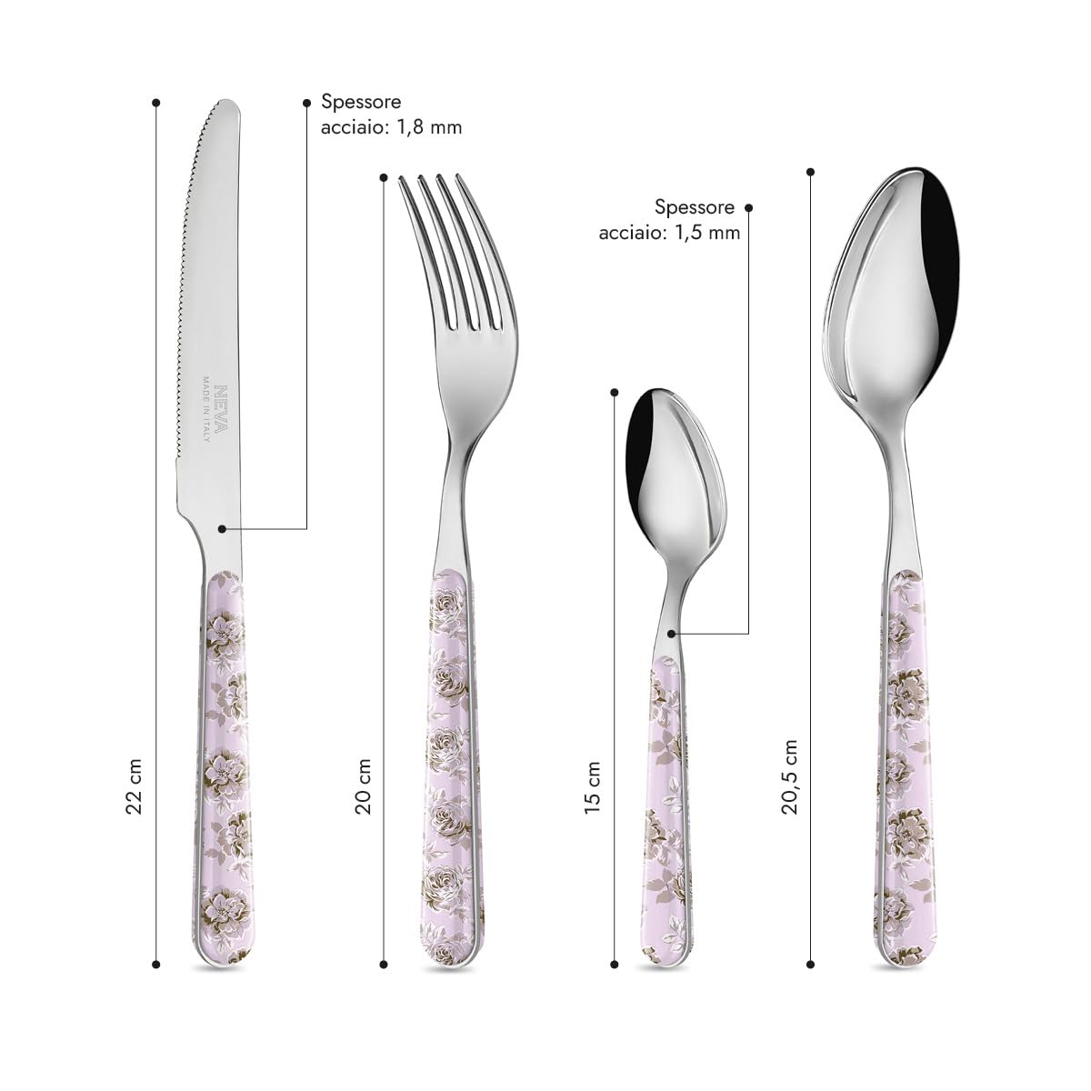 NEVA | BISTROT Roses Retro Collection, zestaw 24 sztućców, zestaw sztućców ze stali nierdzewnej, pranie w zmywarce, nieusualna dekoracja, liliowy