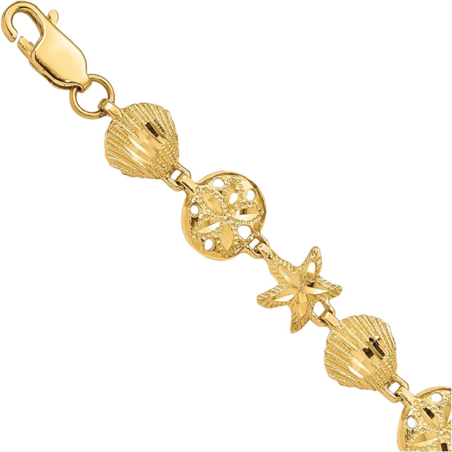 IceCarats 14K Solid Yellow Gold 9mm Chunky Link Chain Sea Life Charm Bracelet 7 inch Polished, Textured For Her