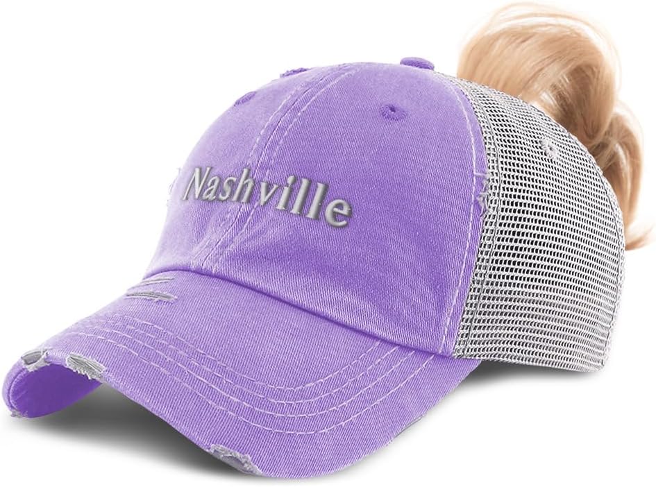 Ponytail Cap Women's Baseball Cap Embroidered Nashville Sun Hat with Ponytail Hole High Pony Hat Cotton