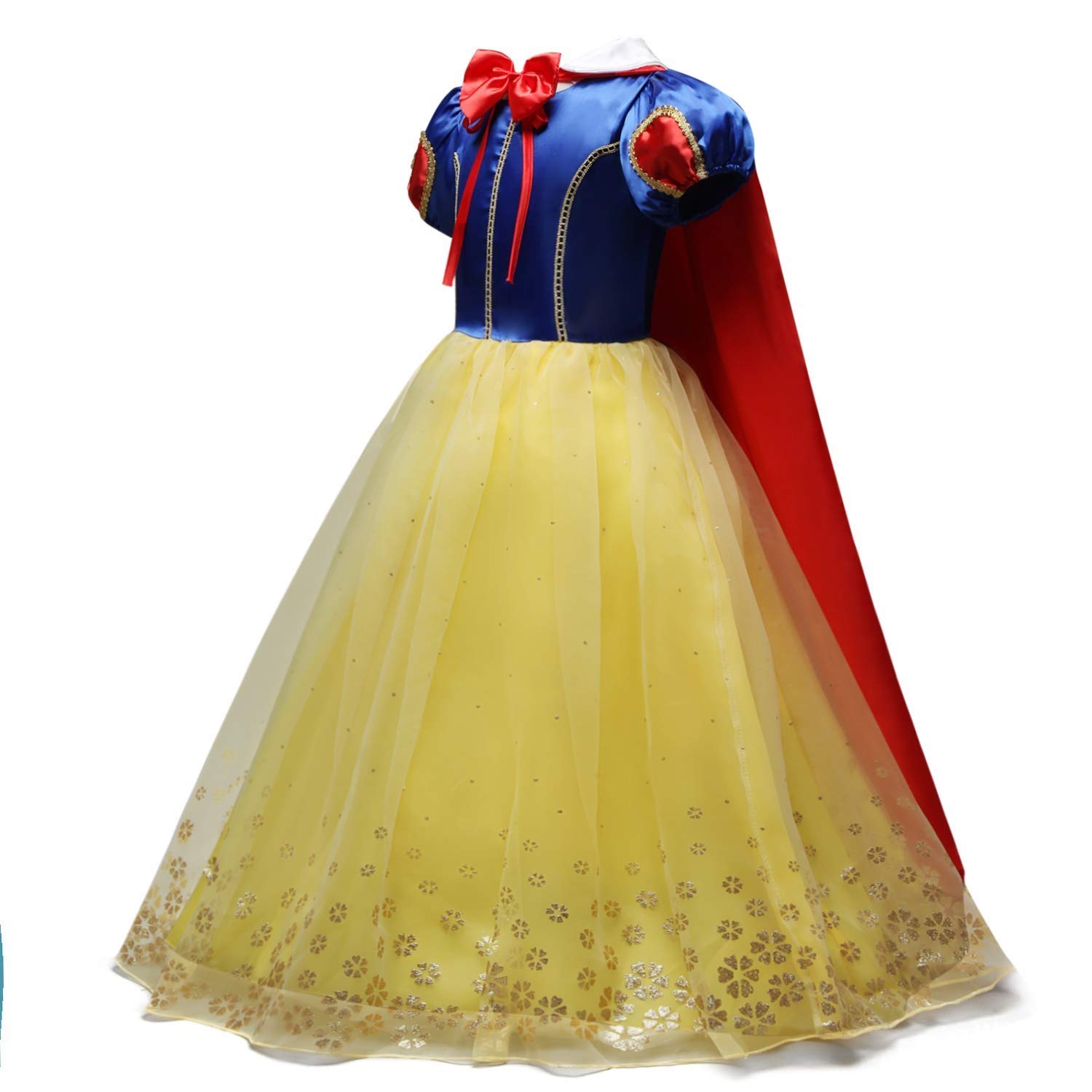 FMYFWY Królewna Śnieżka księżniczka sukienka dla dziewczynek kostium karnawałowy Halloween kostium cosplay Boże Narodzenie urodziny konkurs długa tiulowa sukienka z peleryną (akcesoria)