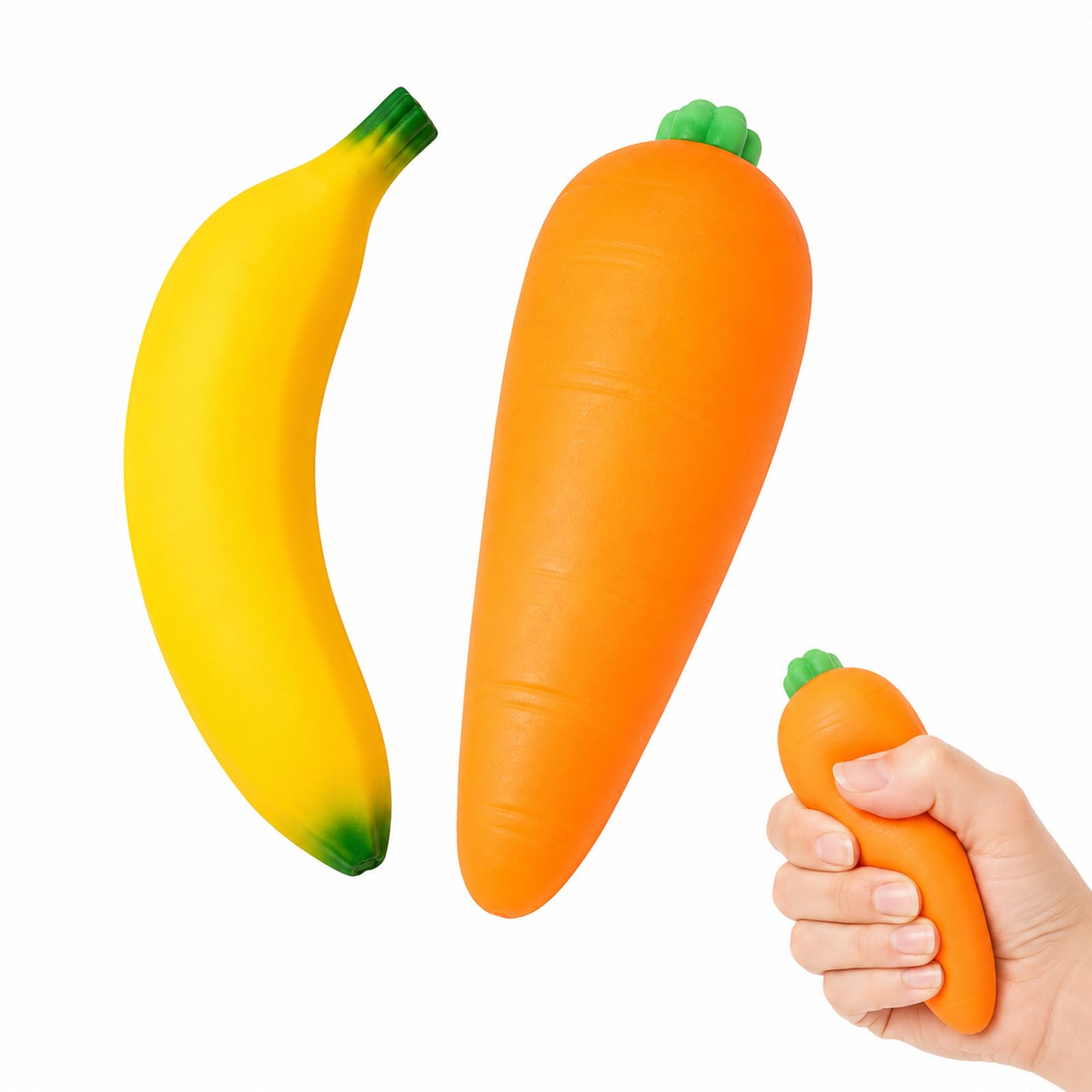 BLBATBK 2 PCS Banana Squishy, Carrot Squishy, Jumbo Squishies for Daily Relaxation, Hand Activity Tools for Office Workers, Two Large Fruit Set with Banana and Carrot Designs