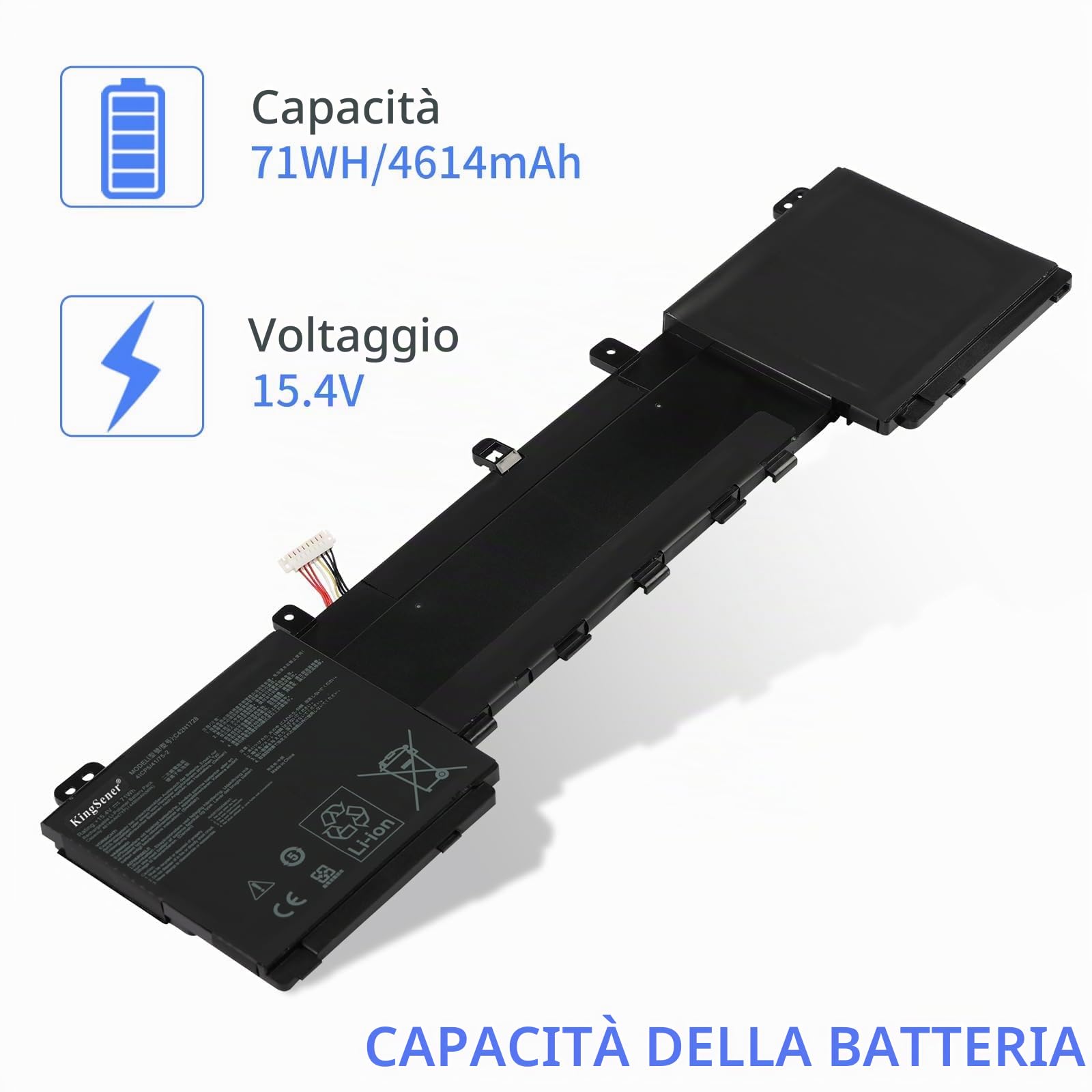 C42N1728 - Batteria per PC portatile Asus Zenbook Pro 15 UX550GE UX550GEX UX550GD UX550GDX UX580G UX580GD UX580GDX UX580GE UX580GEX UX550GDX-1C 0B200-0252010 0 0B0B0B0 200-00 2520200, 15,4