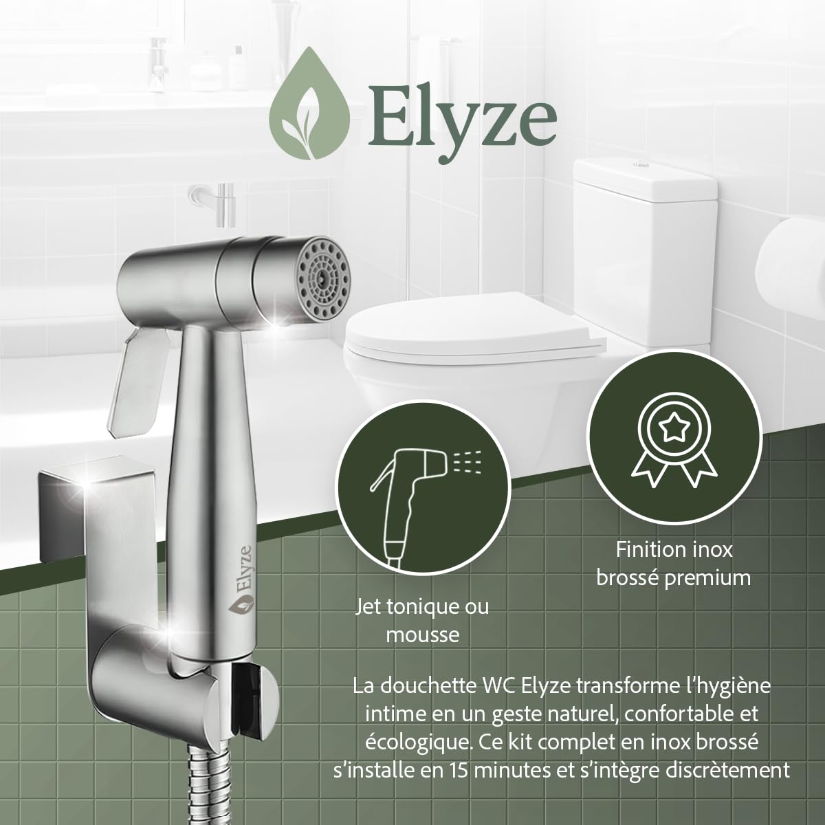 Elyze Douchette WC Inox 304 Brossé – Kit Complet Normes FR – Installation Facile – Garantie 3 Ans & SAV en France