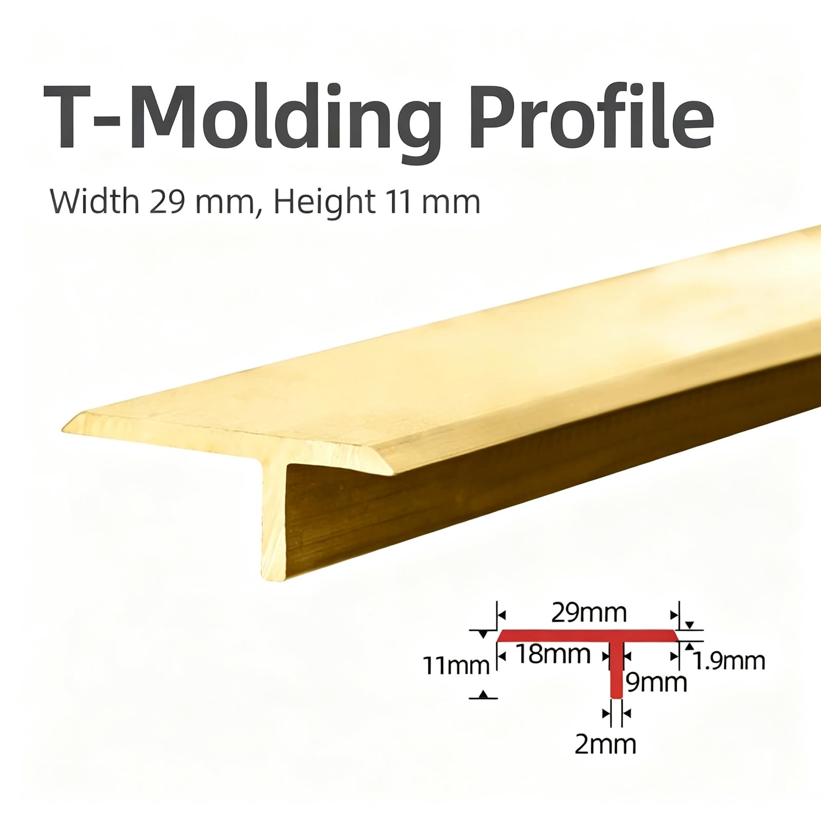 Profilé de seuil en Laiton, moulure en T, Barre de Transition pour Bords de Sol, escaliers et Murs ; Cache-Joint Durable pour Les Transitions Bois-carrelage (W29xH11mm(1.14x0.43in))