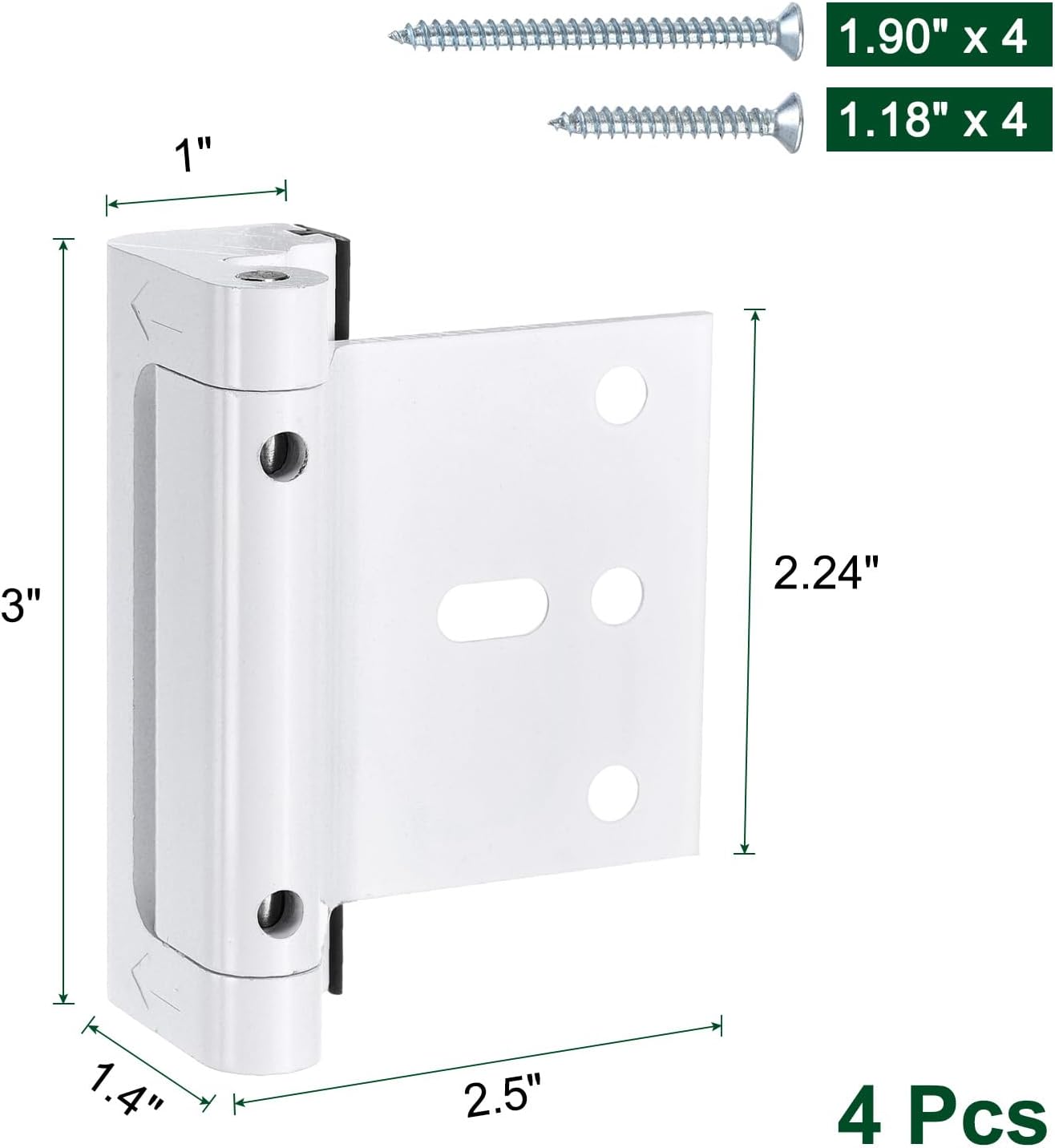 uxcell 4 Pack Home Security Door Lock, Door Reinforcement Lock 3 Inch Stop Withstand 800lbs, Front Door Kick in Security Protector for Inward Swinging Door, White
