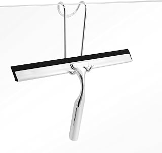kowald Shower Squeegee 25cm Stainless Steel | Includes Anti-Scratch Shower Wall Hook | Elegant Bathroom Scraper with Extra Blade | Without Drilling