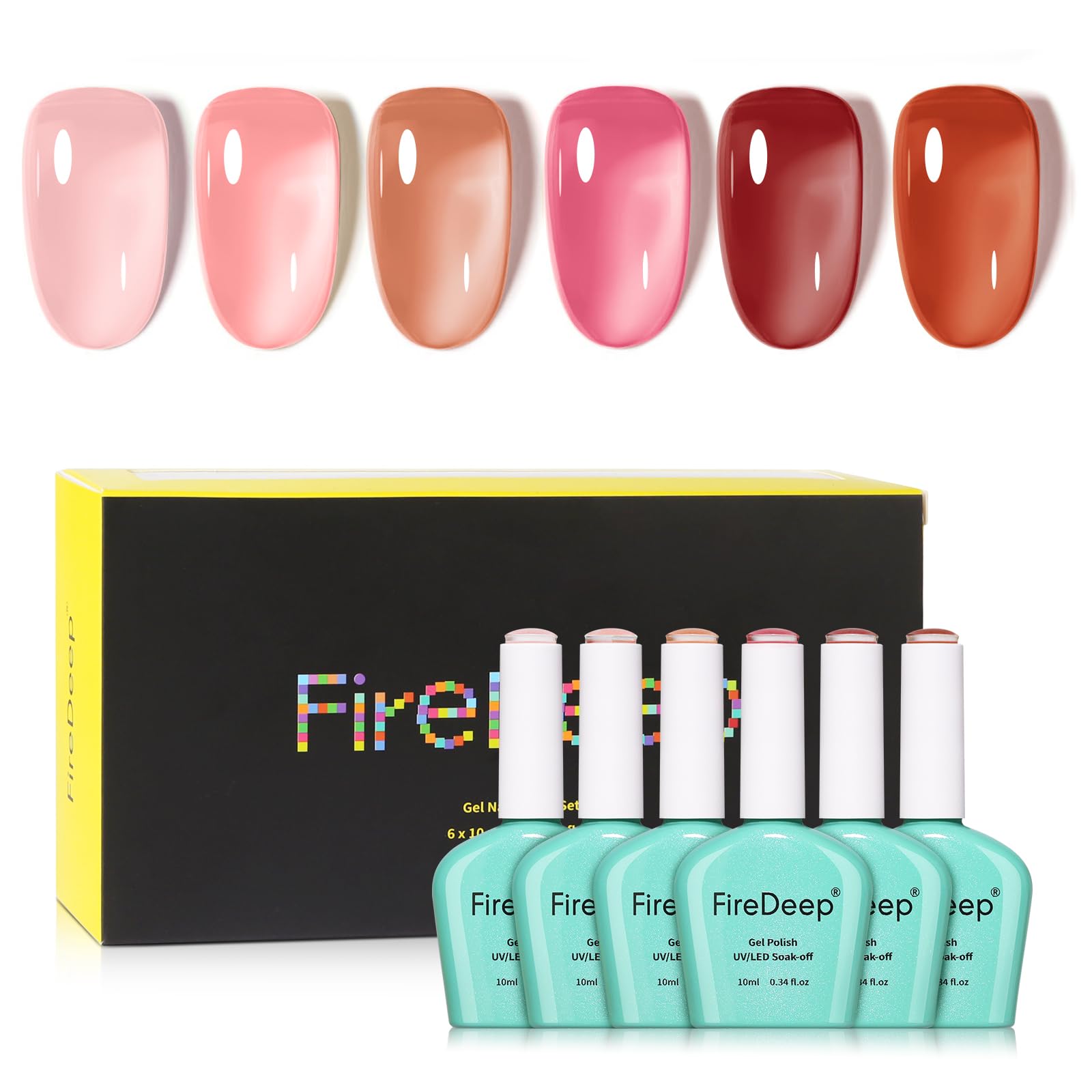 Firedeep Set Smalto Gel 10ml Senza HEMA 6 Colori Giardino di Rose Trasparente Rosa Nudo Rosso Bruno Soak Off LED UV Kit Semiperm Per Nail Art e Salone​