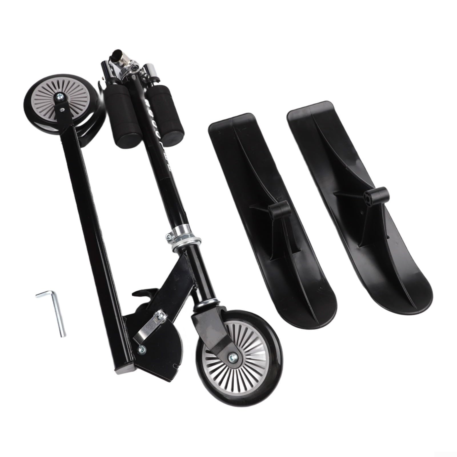 2-in-1 Schneescooter für Kinder und Erwachsene, Dual Use Snowboard und Land Skate mit abriebfestem Eisen PVC Rahmen, Winter Outdoor Sport Schlitten für Schnee und Eis, Schwarz