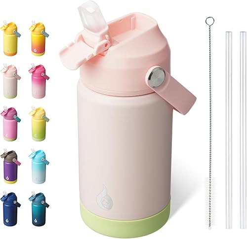 Miniatura 39 de BJPKPK - Botella de agua aislada con tapa de popote, botellas termo de 18 oz con boquilla suave, asa flexible y base antideslizante, libre de BPA, a