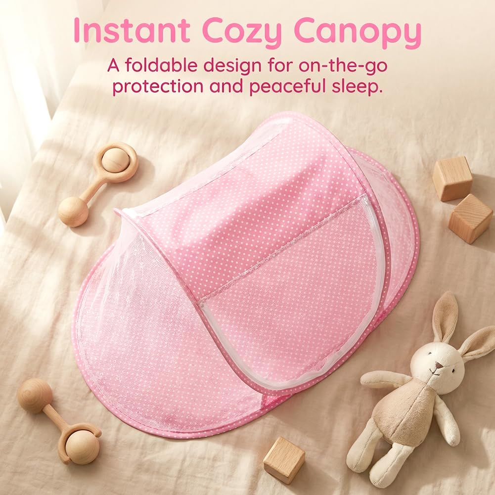 Moustiquaire Pliable, Moustiquaire de Voyage Pop Up avec Fermeture Éclair Répulsif Anti-Moustiques à 360° Tente Moustiquaires sans Installation pour Voyage, Camping, Dortoir, Maison, Pink