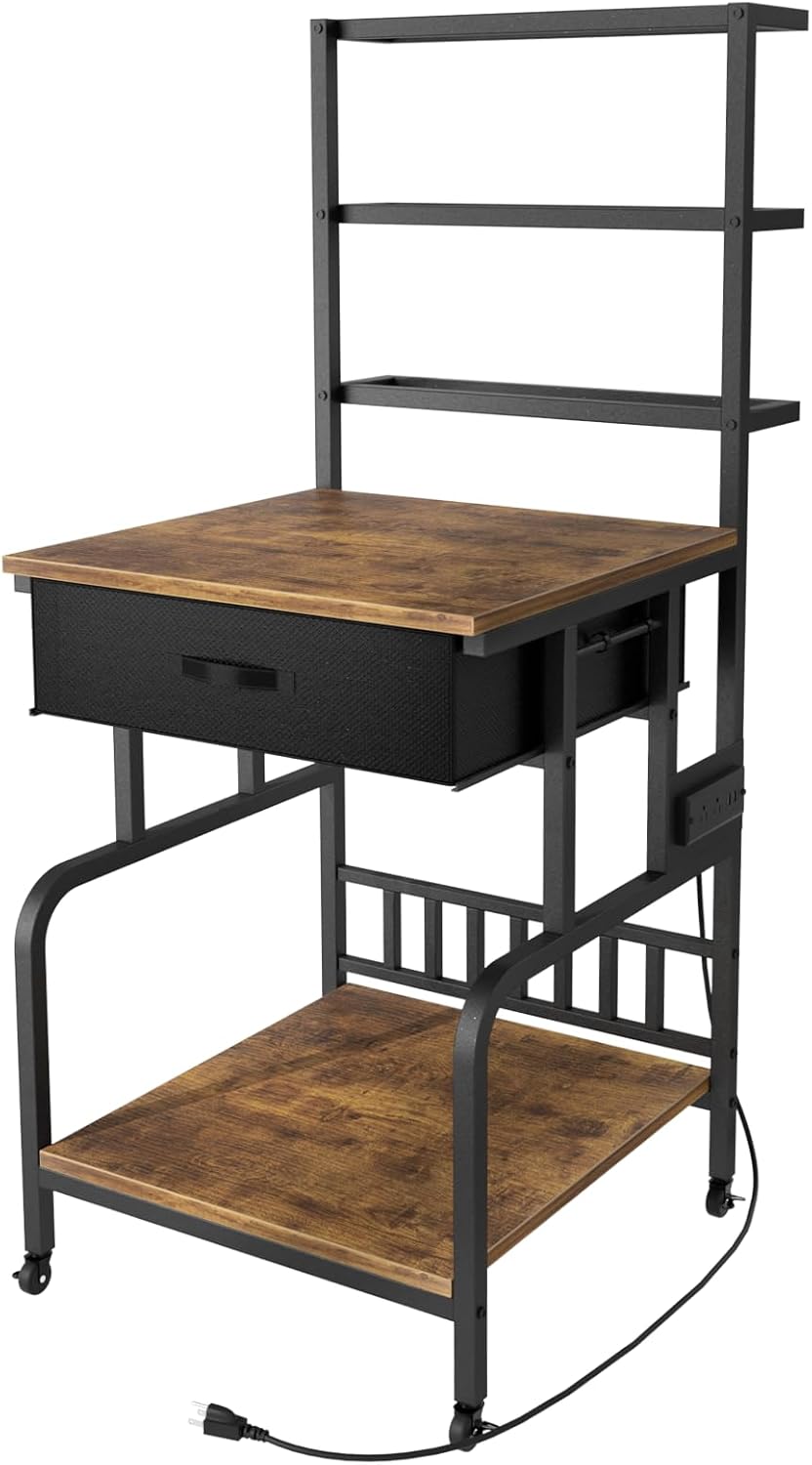 3D Printer Stand with Filament Storage,3D Printer Rack with Storage Drawer，Heavy-Duty 3D Printers Table with Power Outlet，for ABS/PLA/TPU Spools, Home Office Studio Rustic Brown