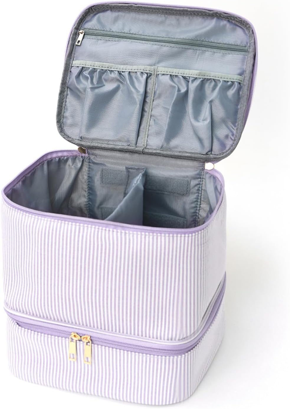 Double Layer Pu Leather Nail Polish Organizer Bag with Handles for Women(Purple) (Purple)