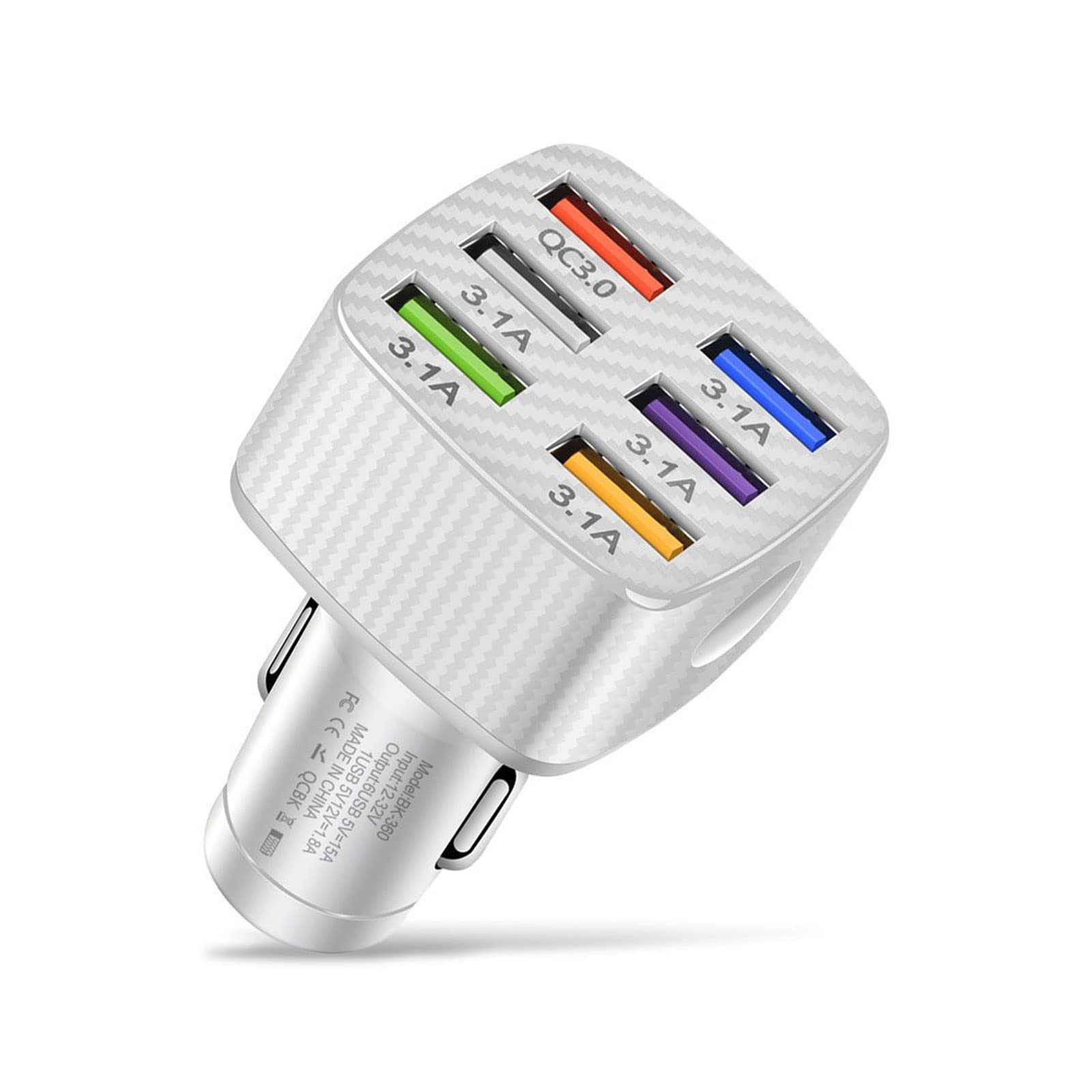 Ajxn Pack-1 Car Charger Adapter, 6 USB Multi Port Fast Charger, QC3.0 USB Fast Charger, Universal for Most Cell Phones, iPhone (White)