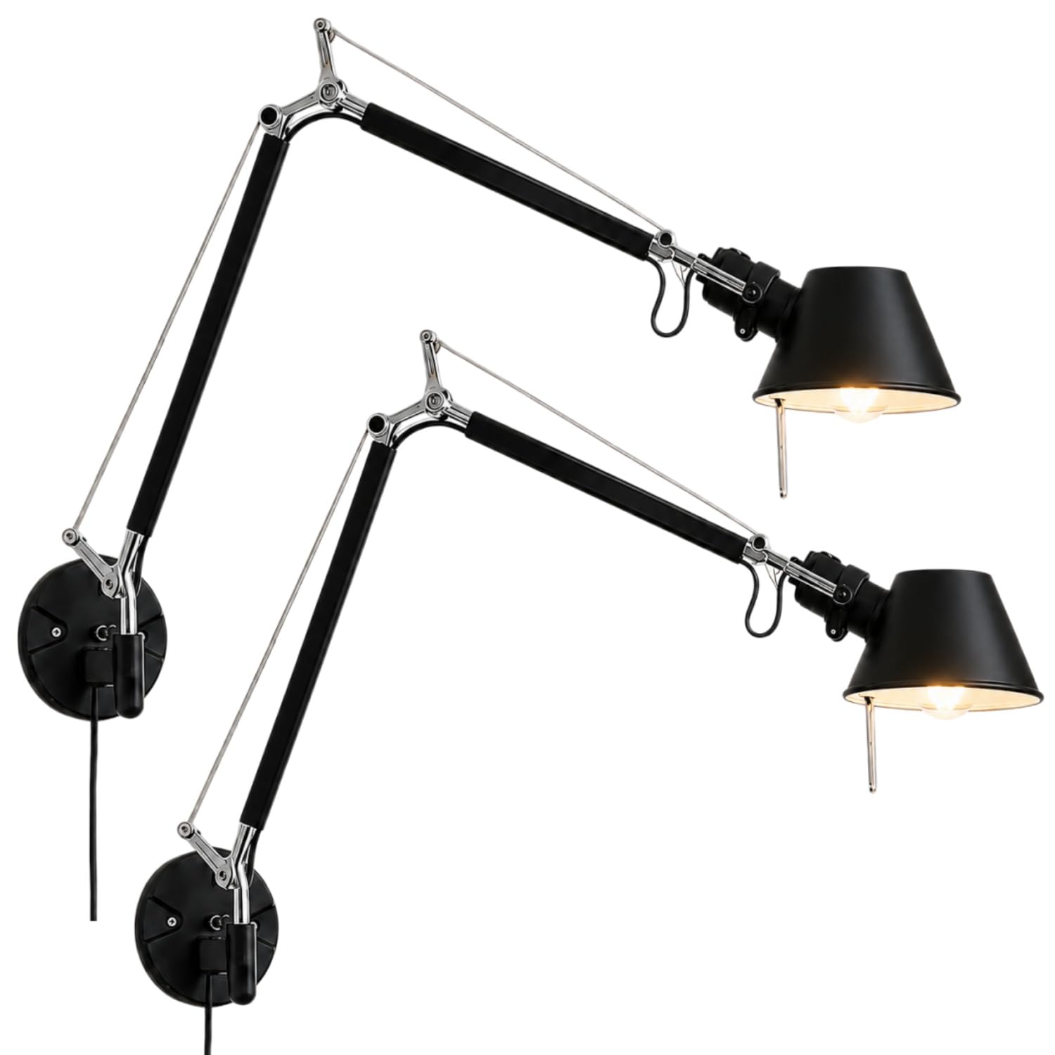 2 Unidades Apliques de Pared con Brazos Ajustables, Lámparas de Pared Industriales Plug in con Brazos Articulados, Lámparas de Lectura Orientables para Salón, Dormitorio, Estudio, Oficina