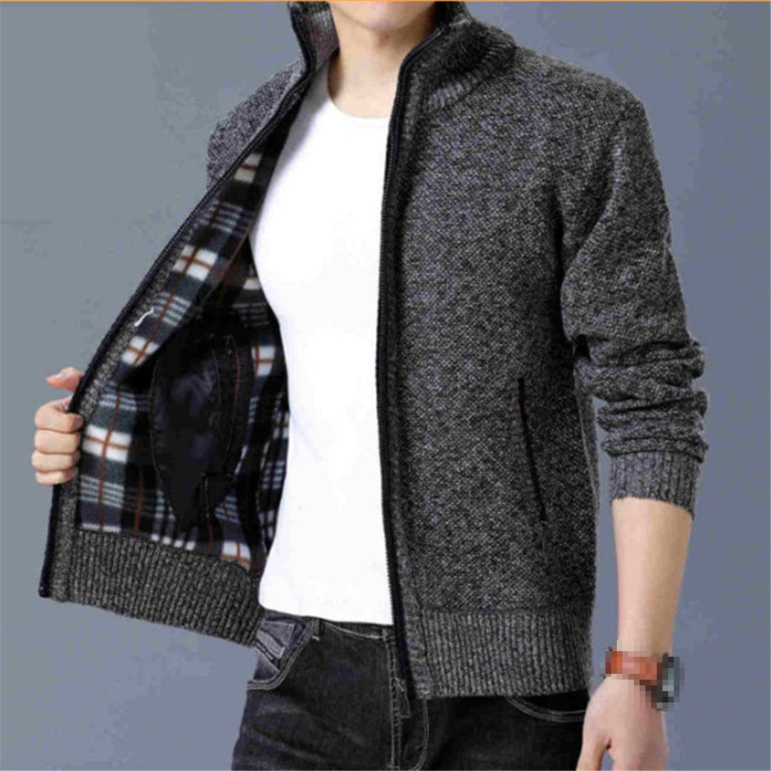 Vogrtcc Chaqueta térmica de punto Otoño/Invierno de los hombres Suéter de punto con cremallera Chaqueta casual Plus Size, Light Gray, XL