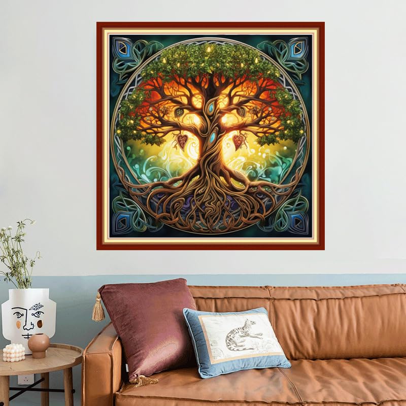 Image of Joyhoor Stamped Cross Stitch Kits for Beginners, Needlepoint Kits for Adults, 11CT Counted Embroidery Kits-Magic Tree 18x18 inchs