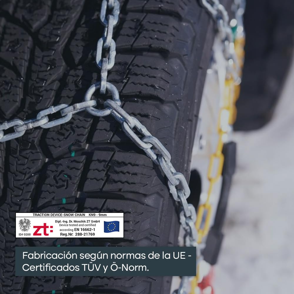 KRAWEHL - Pack de 2 Cadenas de Nieve para Coche - Cadenas 4x4 - de Metal Tipo Malla de Rombo - Eslabones de 16 mm - con Tensor Mecánico - Universal - Antideslizantes - Grupo 45