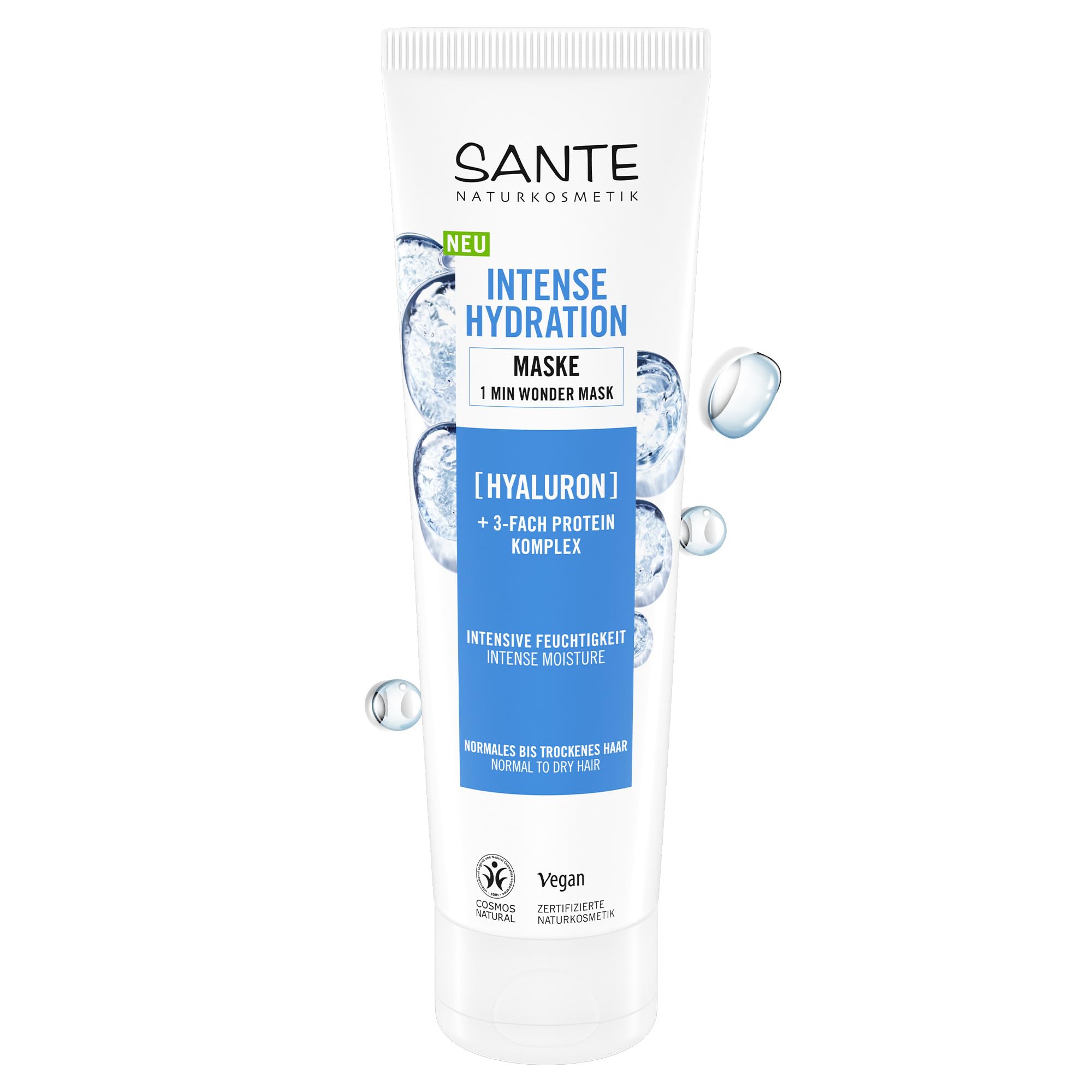 SANTE Naturkosmetik Haarmaske Intense Hydration 1 Minute Wonder Maske – 150 ml, Hyaluron & 3-Fach Protein Komplex