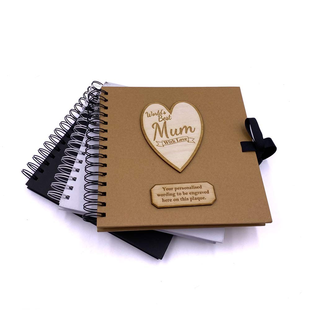 Ukgiftstoreonline White Personalised Best Mum Scrapbook Photo Album Wooden Engraving Choice Of Colours