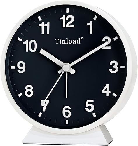 Reloj despertador analógico, reloj pequeño súper silencioso de 4.5 pulgadas sin tictac con luz manual, funciona con pilas, repetición, estilo