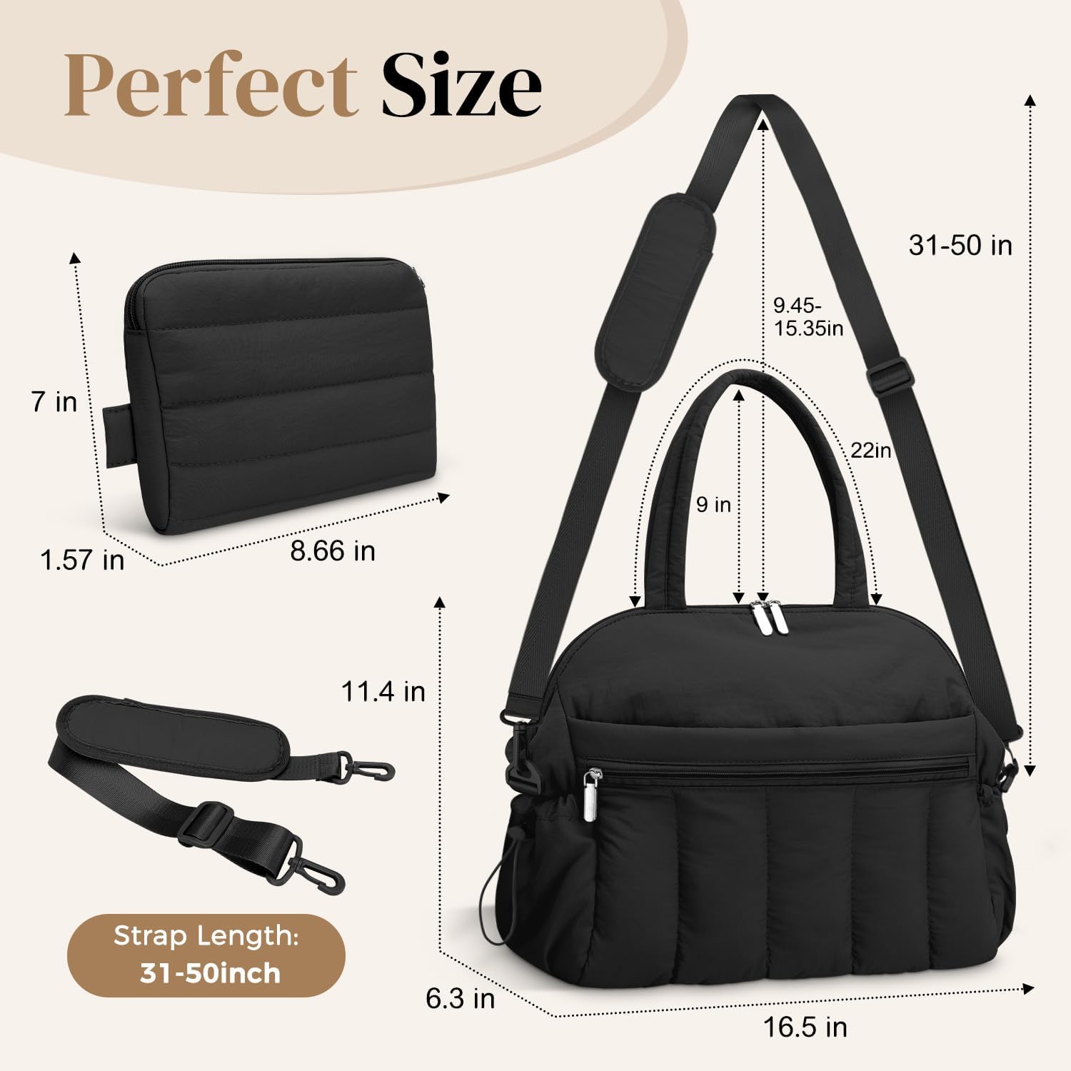 Diaper Bag Tote, Puffer Diaper Tote Bags Crossbody Hospital Bag Travel Large Mommy Bag, with Pacifier Case - Image 6