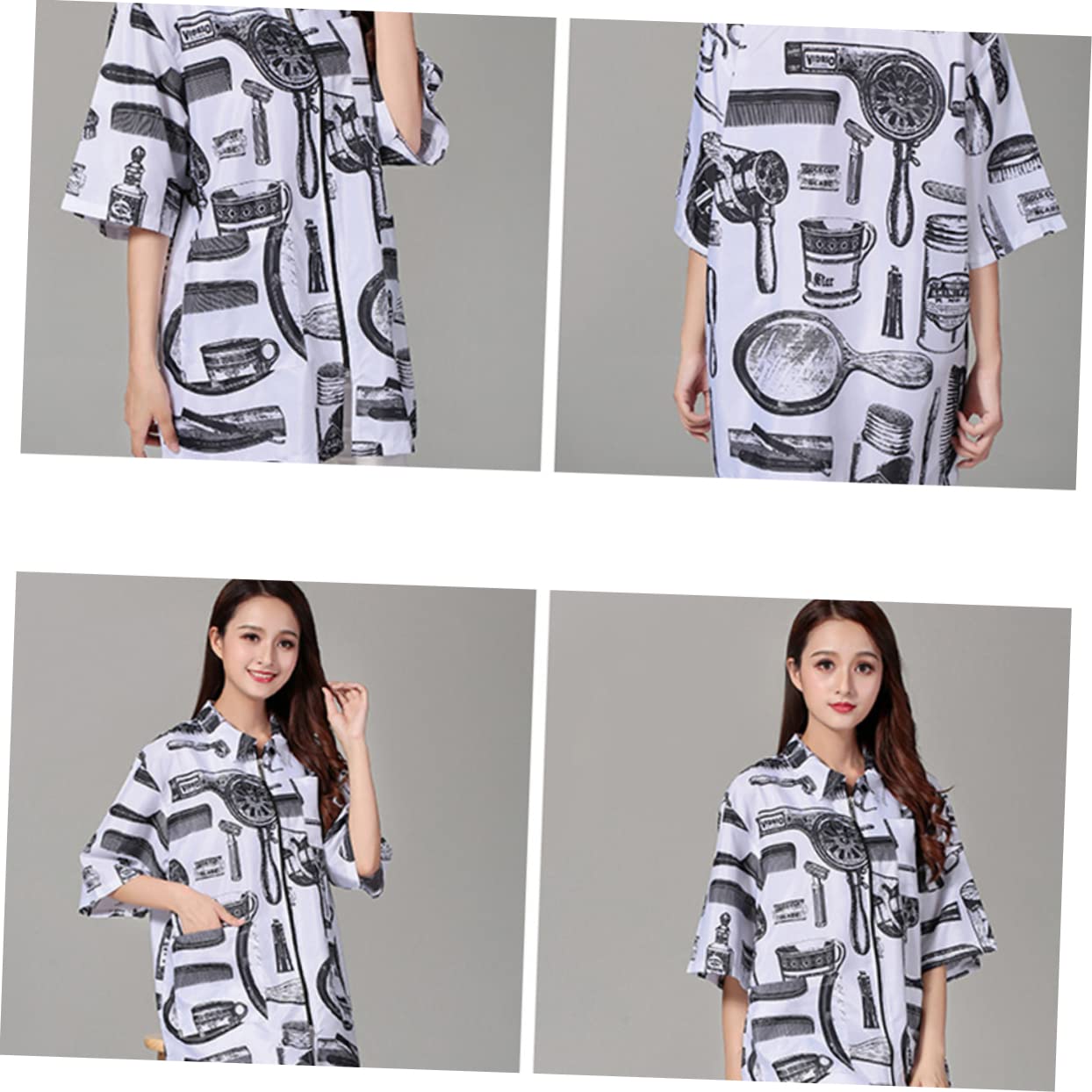 FOMIYES Tenues De Travail Pour Coiffeur Blouse à Manches Courtes Uniforme De Coiffeuse Vêtement De Travail Pour Salon Blanc