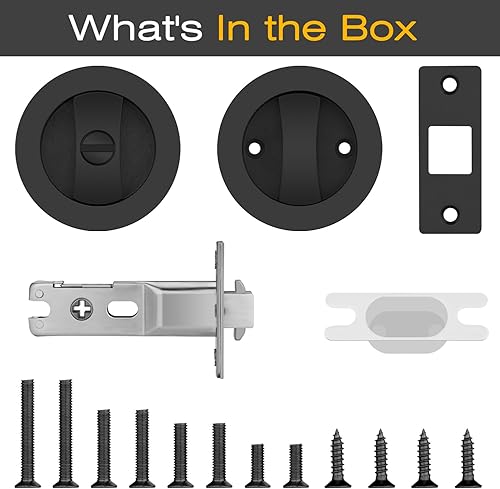 Miniatura 8 de EHOMEWARE Paquete de 2 herrajes negros para puerta de bolsillo, manijas de puerta de bolsillo de privacidad sin llave, cerraduras de puerta