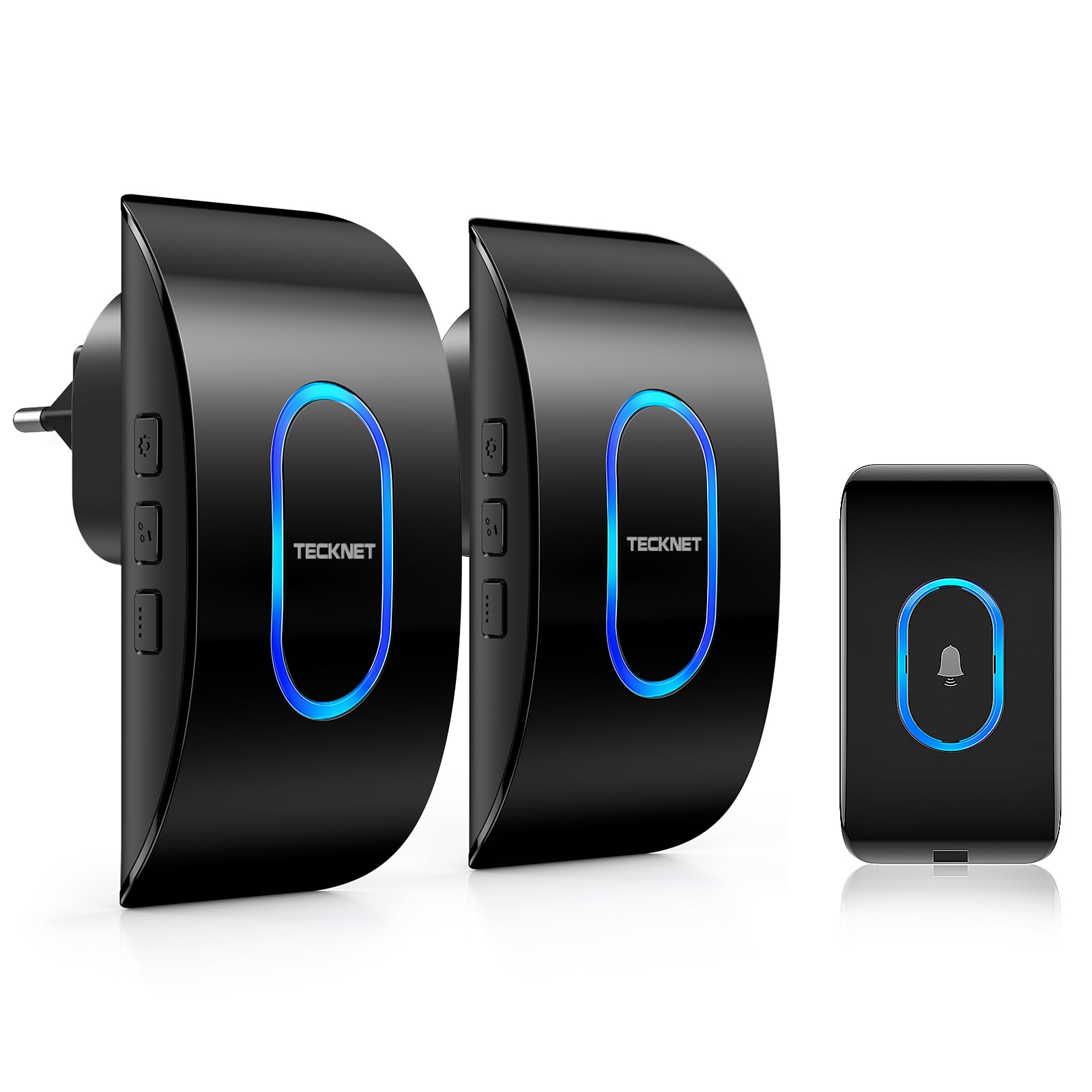 TECKNET Campanello Senza Fili da Esterno, Campanello Wireless IP65 Impermeabile, 400M Operativo Portata, 60 Suonerie, 5 Volumi Selezionabili, Indicatori LED (1xTrasmettitore e 2x Ricevitore)
