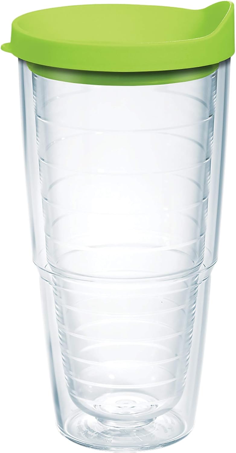 Tervis Clear & Colorful Lidded Made in USA Double Walled Insulated Tumbler Travel Cup Keeps Drinks Cold & Hot, 24oz, Lime Green Lid