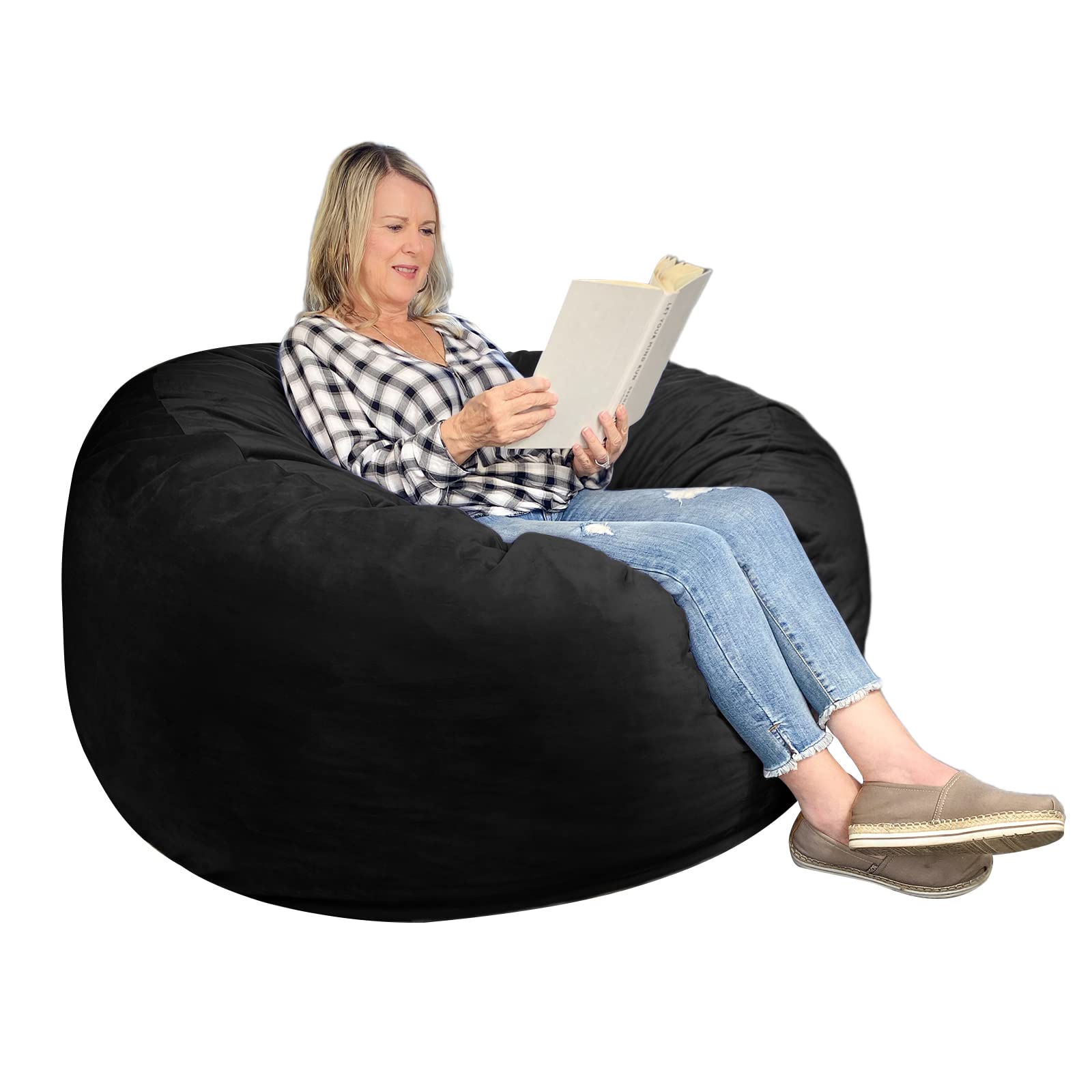 WhatsBedding Bean Bag Chairs for Adults, Bean Sofa with Memory Foam Filling, Soft Furniture Bag with Dutch Velvet Cover, Machine Washable, 4 Foot, Black