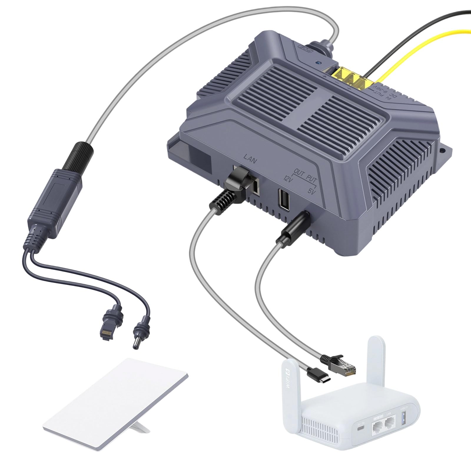 Link Miniture Antennas Injecting and Splitter Set 150W Protect DC9-36V to 48V/3A Output Ethernet Splitter Injector