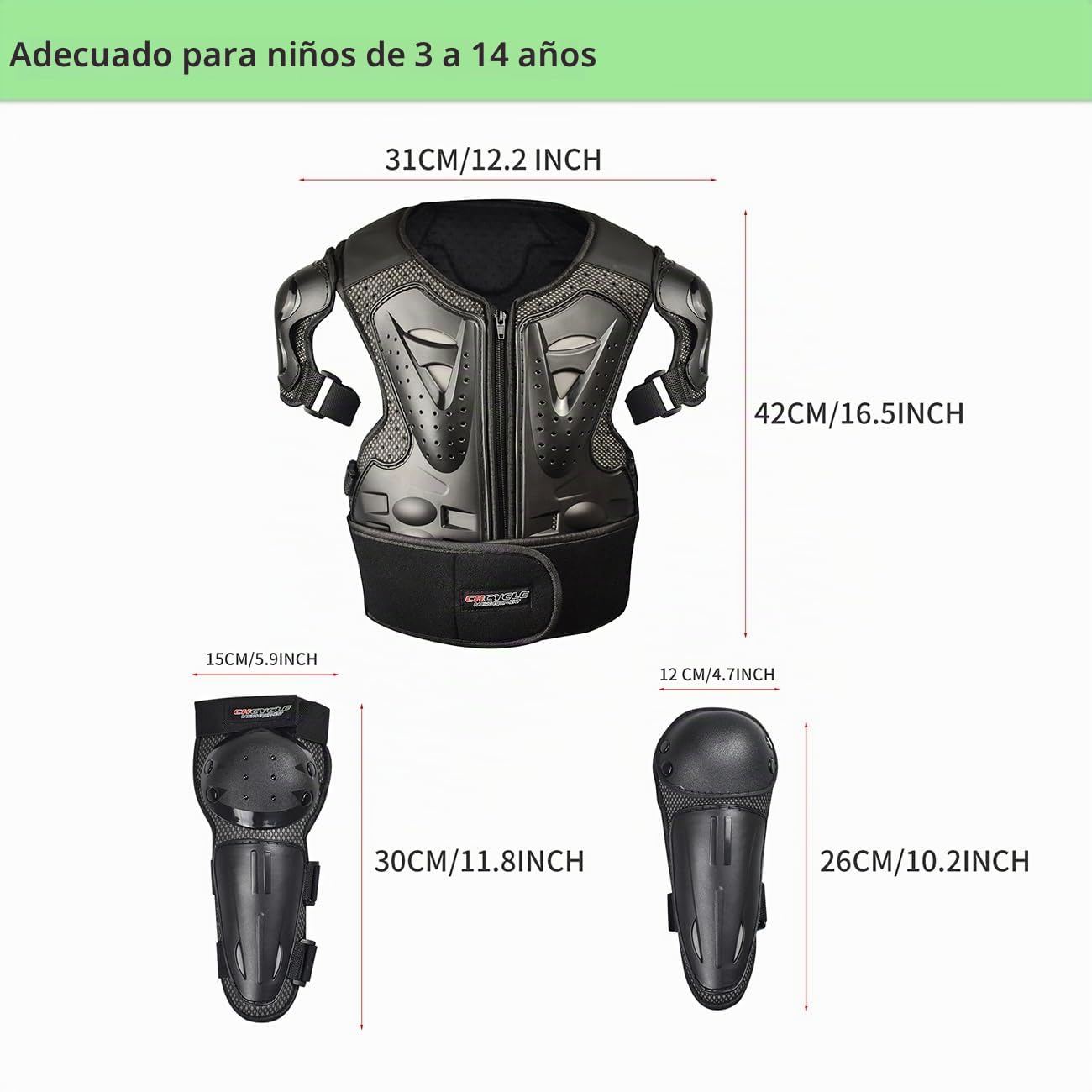 Niños Dirt Bike Gear Moto equitación protección Motocross armadura traje pecho y espalda rodilla codo protectores para ciclismo