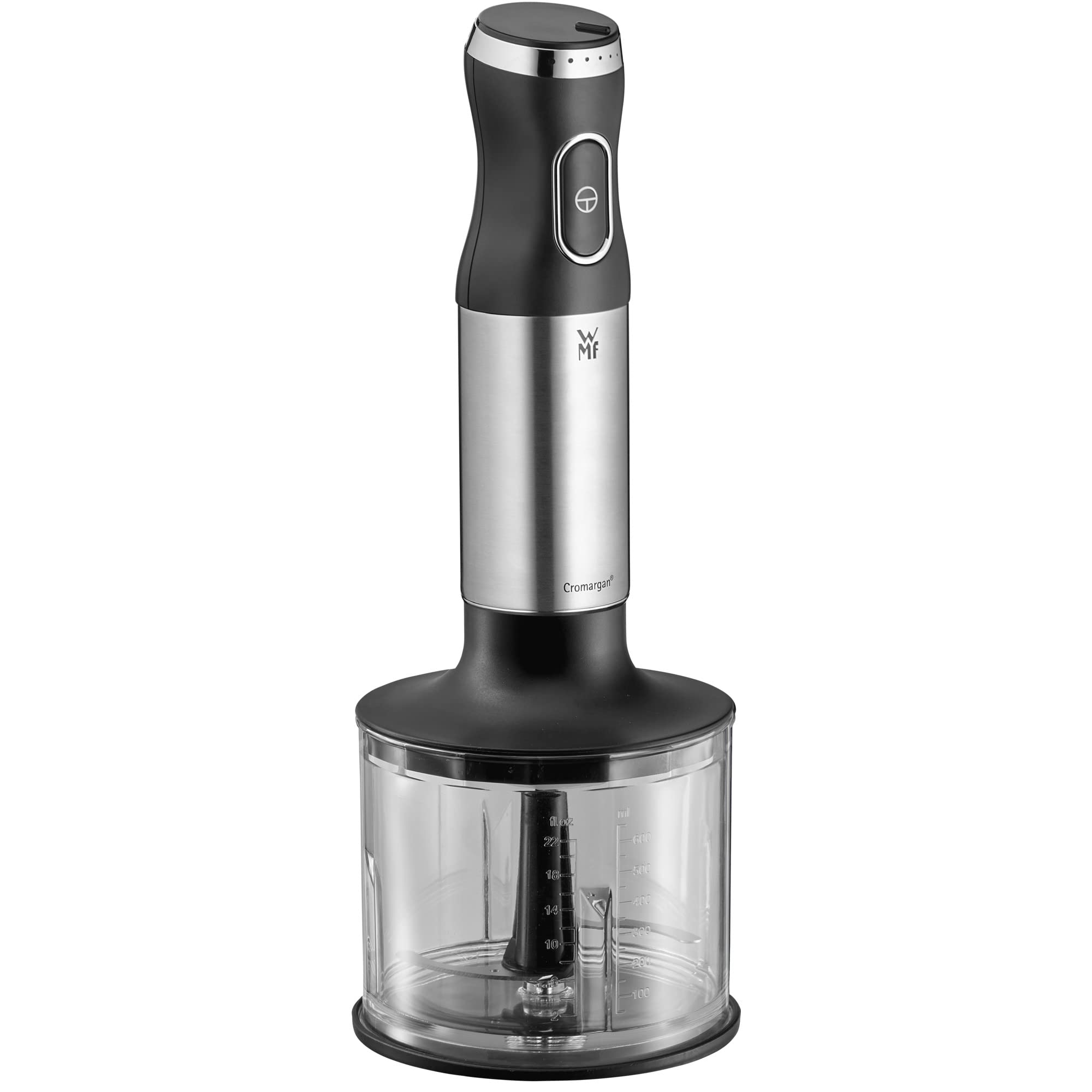 WMF Kult X - Set di 5 frullatori a immersione, frusta, tritatutto, 600 Watt, bacchetta magica con contenitore da 700 ml, in acciaio inox opaco