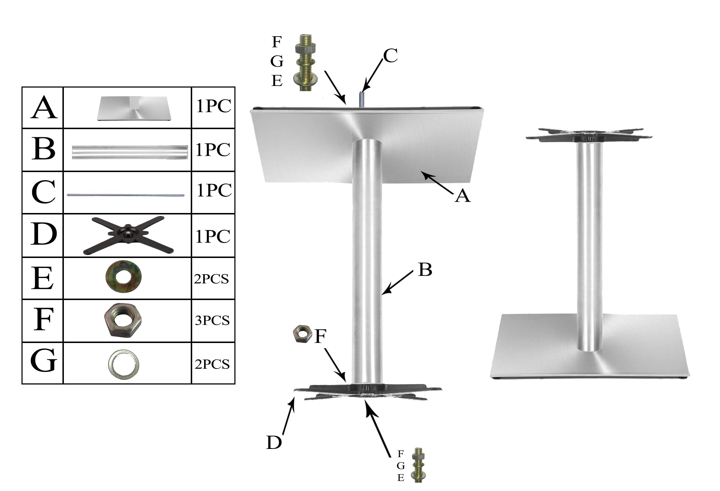 Base per Tavolo Alto da Bar Premium in Acciaio Inossidabile - PD7595inox/110 - Gambe per Tavoli Alti (Altezza: 108 cm, Peso: 25 kg) - Max. Dimensione della Tavola: 110x70 cm