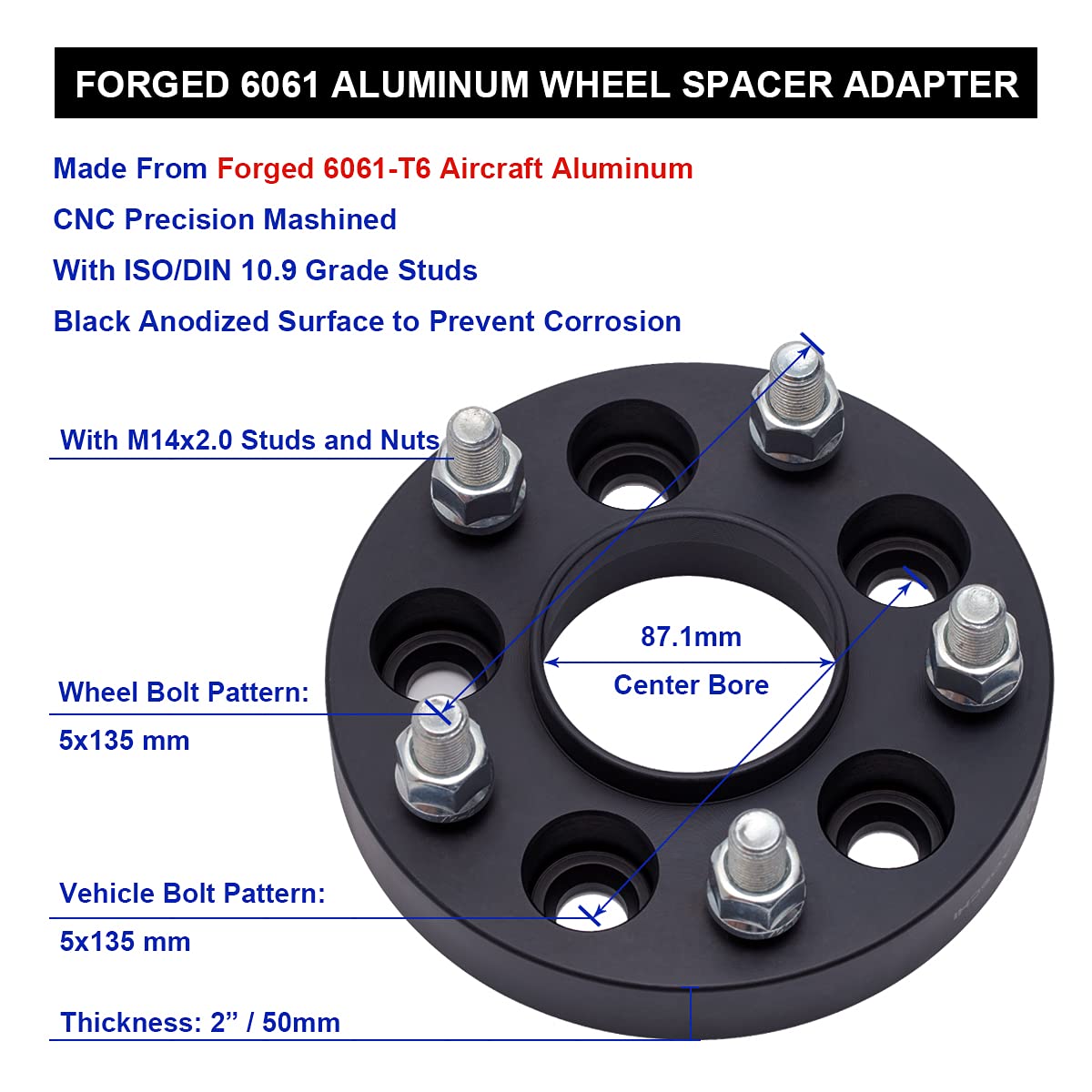 Amazon.com: VLAOSCHI Black Forged 5x135 Hubcentric Wheel Spacers 2