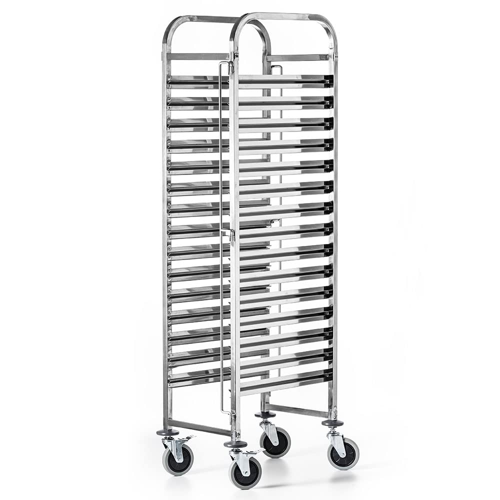 Carello Portavassoi, Carrello di Servizio Con Ruote in Acciaio Inox, per 15 Vassoi GN 1/1, Dimensioni 38x55x173 cm, Carrello da Cucina, Per Ristorante, Hotel, Scuola