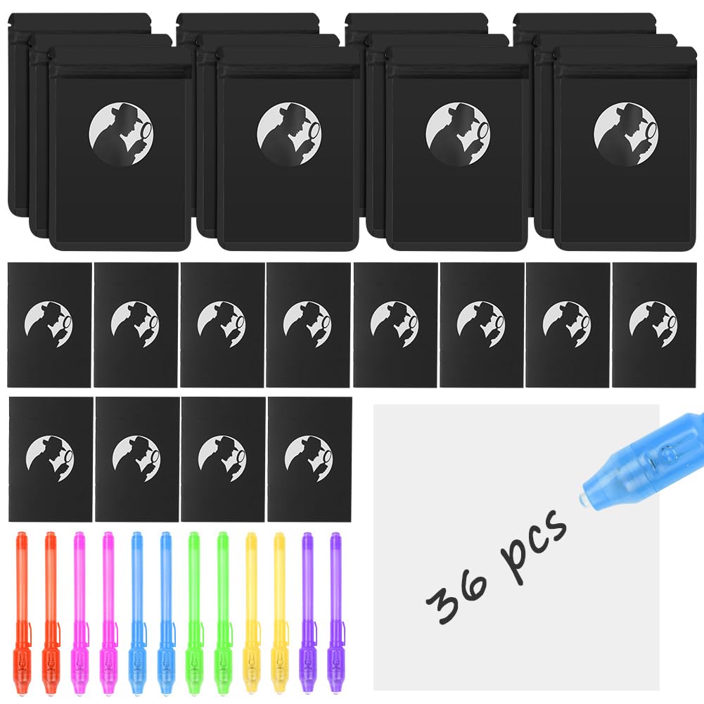 OSDUE Bambini Giocattolo Detective, 36 Pezzi Detective Set per Bambini, Penne Invisibili con Ingranditori Giocattolo e Quaderni, per Il Gioco di Ruolo Detective (36 Pezzi)