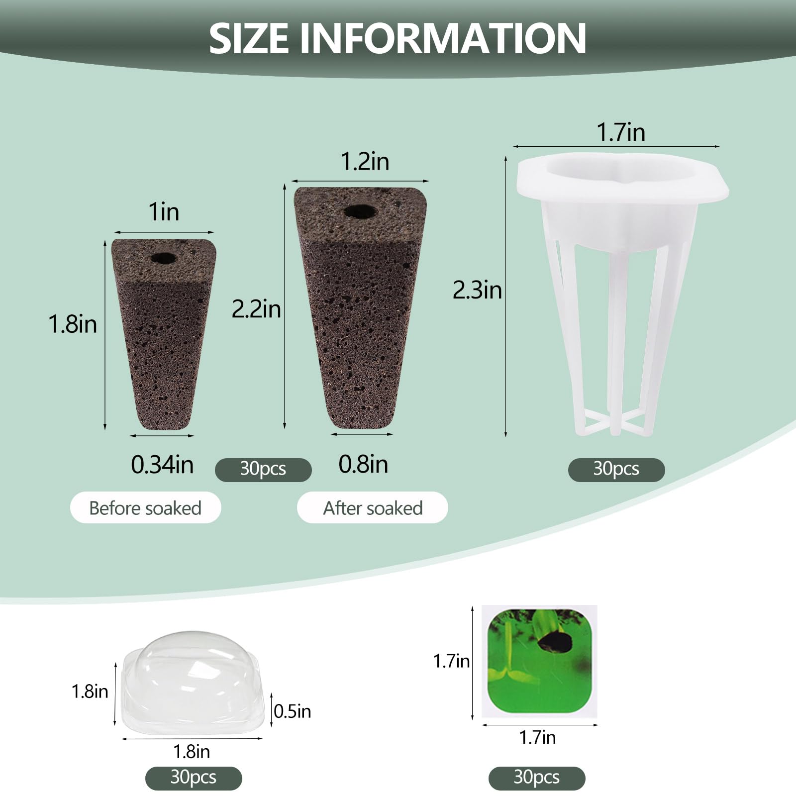 YBB Set di 30 baccelli idroponici, spugne quadrate per la crescita delle piante, kit di base per semi, tra cui 30 spugne, 30 cestini, 30 cupole, 30 adesivi, compatibili con IDOO, QYO, LYKO Hydroponics
