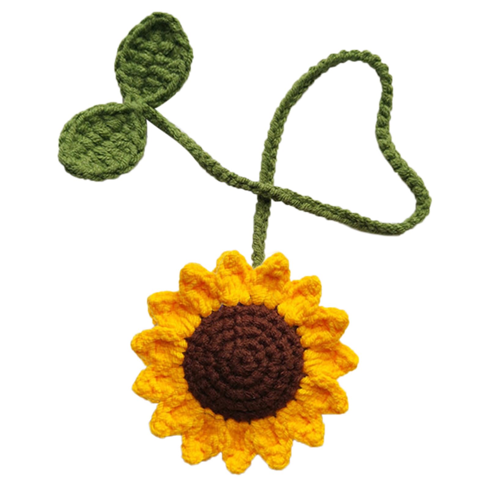 Kalttoy Car Decor Crochet Sunflowers Car Rearview Decoration Charm Ornament Auto Interior Accessories Multipurpose Crochet Sunflowers Rearview Decoration Charm Ornaments Decor