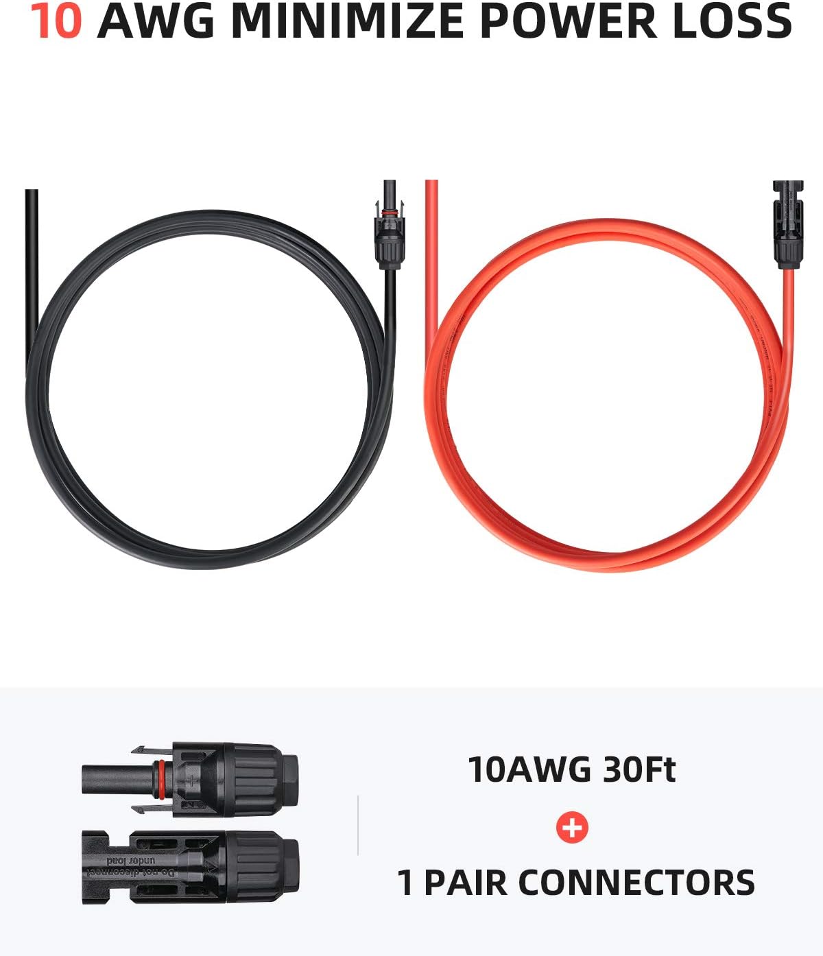 60% Off Discount BougeRV 30 Feet 10AWG Solar Extension Cable with Female and Male Connector with Extra Free Pair of Connectors Solar Panel Adaptor Kit Tool (30FT Red + 30FT Black)