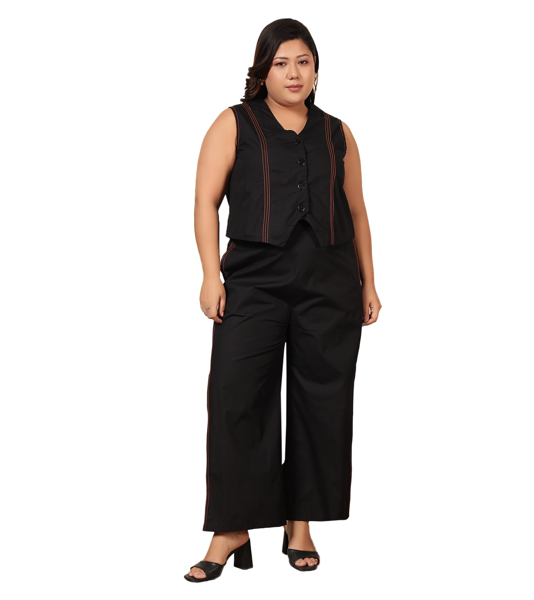 Women's Solid Cotton Poplin Ankle Length Waistcoat with Trouser|Cord Set for Women Fashion|Long Jumpsuits Western Dress for Women Stylish Two Piece Co ord Set|Casual Wear(Black)